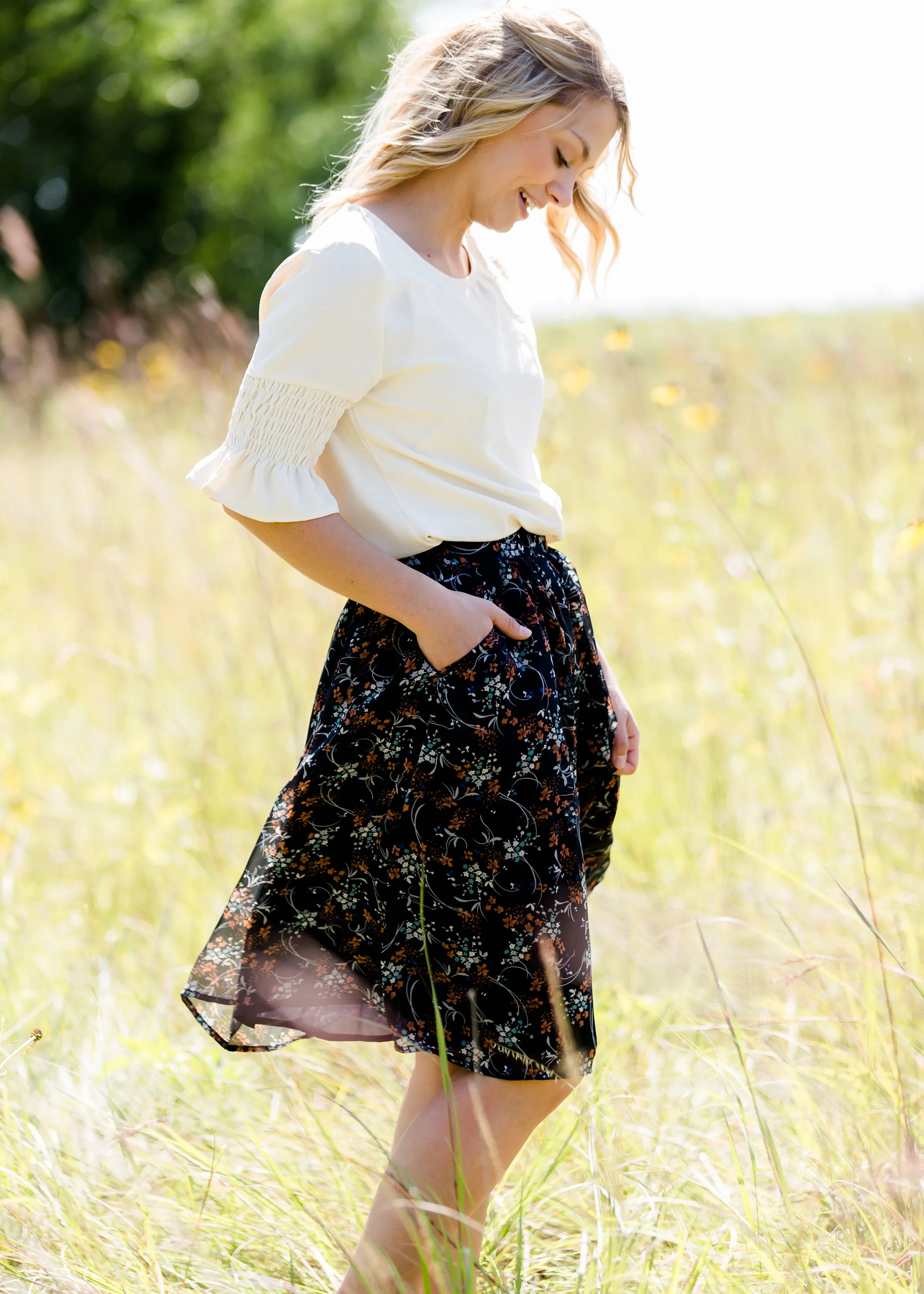 Rusty Floral Flowy Midi Skirt - FINAL SALE