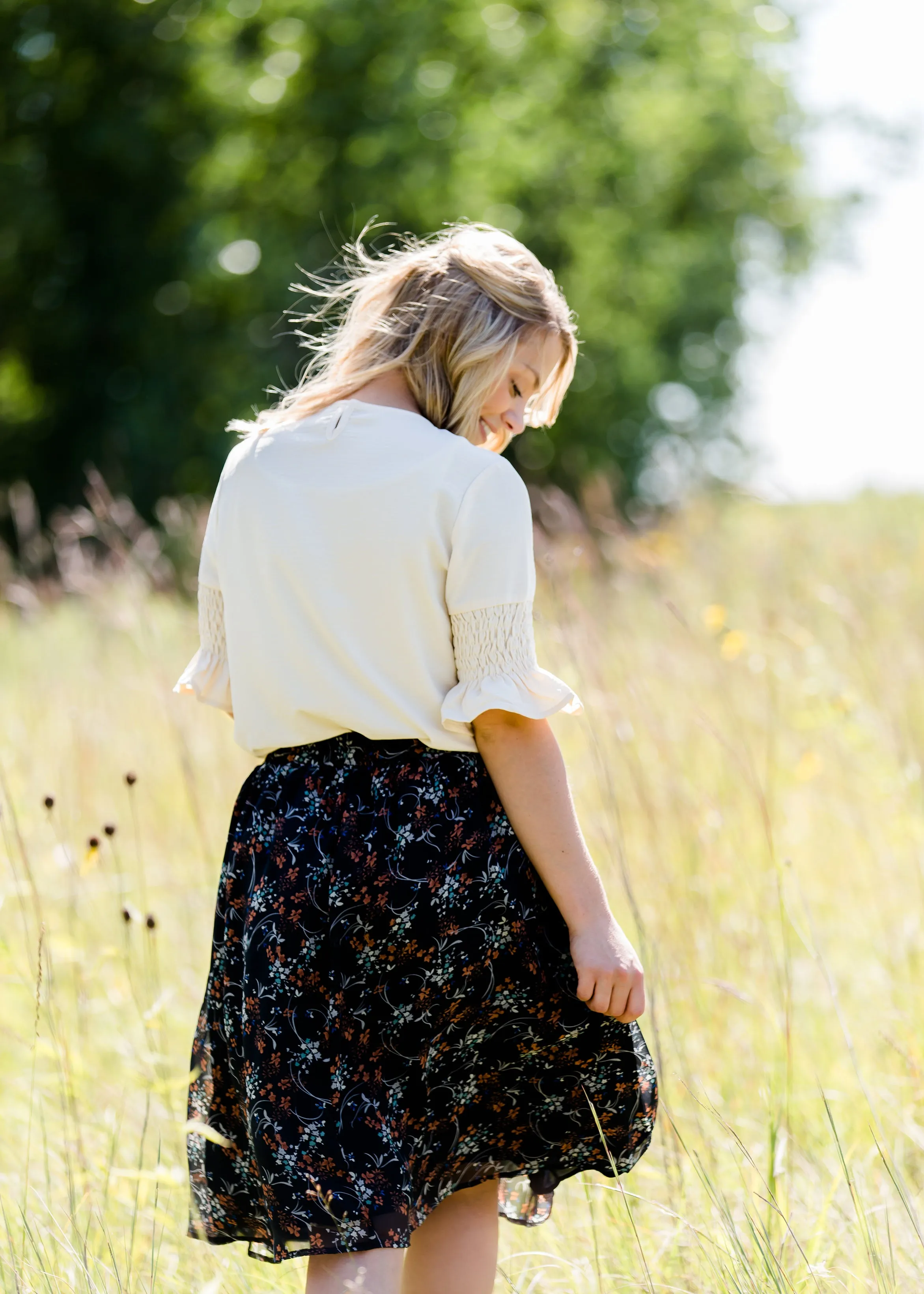 Rusty Floral Flowy Midi Skirt - FINAL SALE