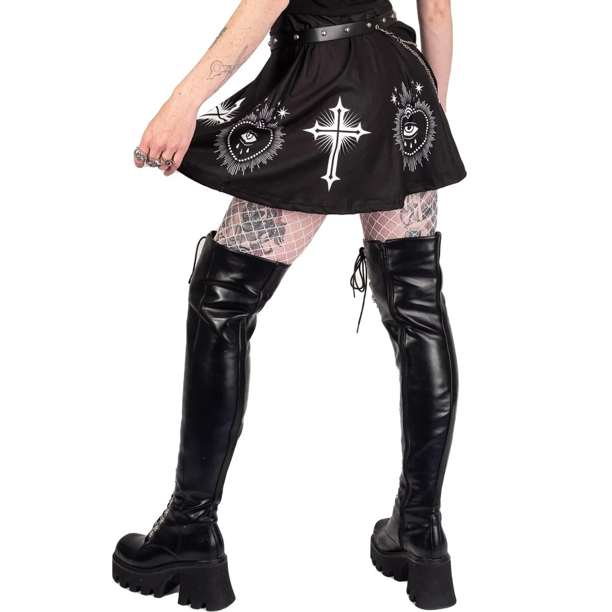 Sacred Heart Eye And Cross Skater Skirt