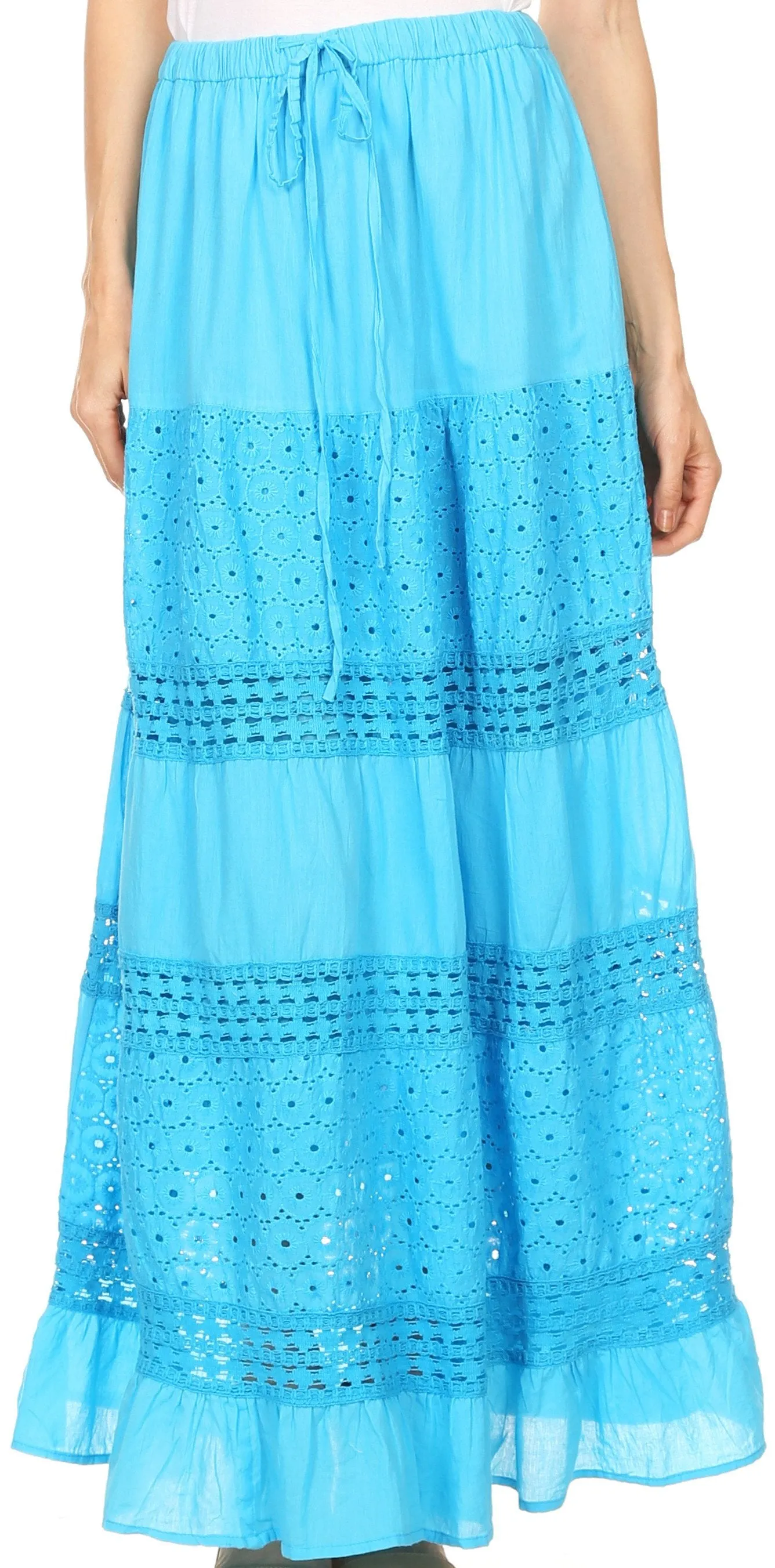 Sakkas Genesis Lightweight Cotton Eyelet Skirt with Elastic Waistband