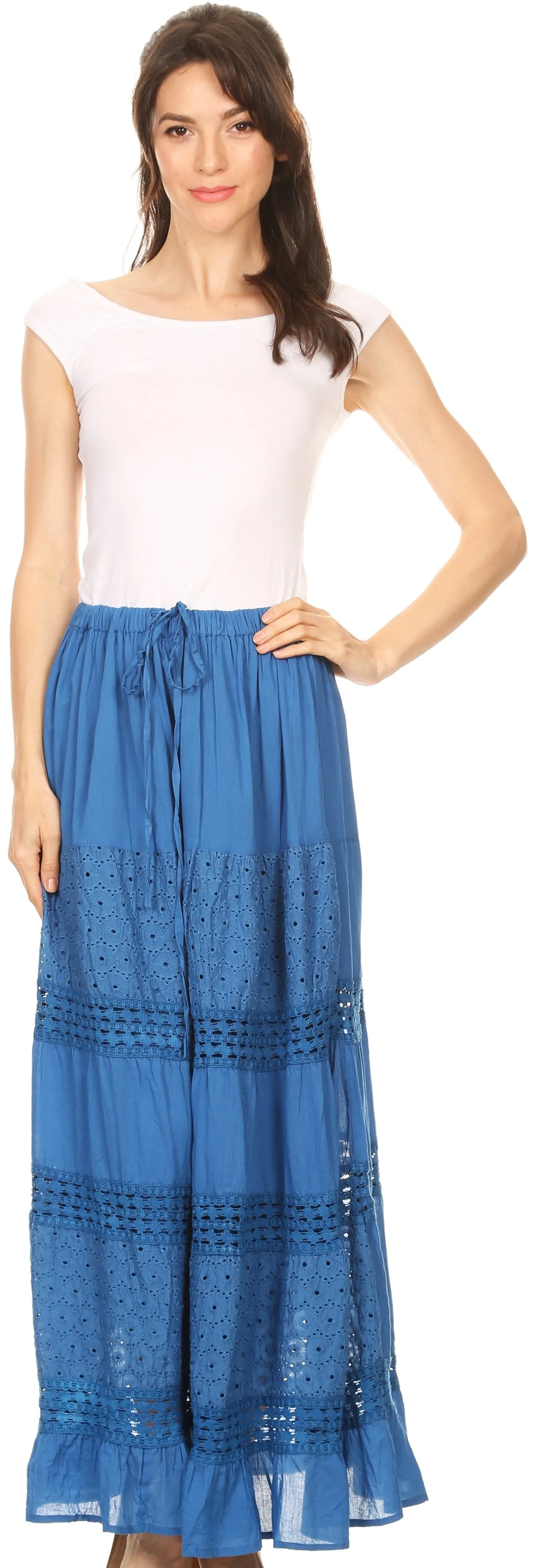 Sakkas Genesis Lightweight Cotton Eyelet Skirt with Elastic Waistband