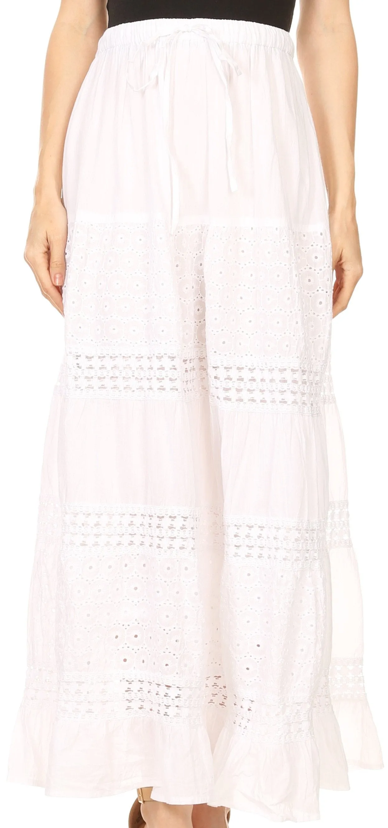 Sakkas Genesis Lightweight Cotton Eyelet Skirt with Elastic Waistband