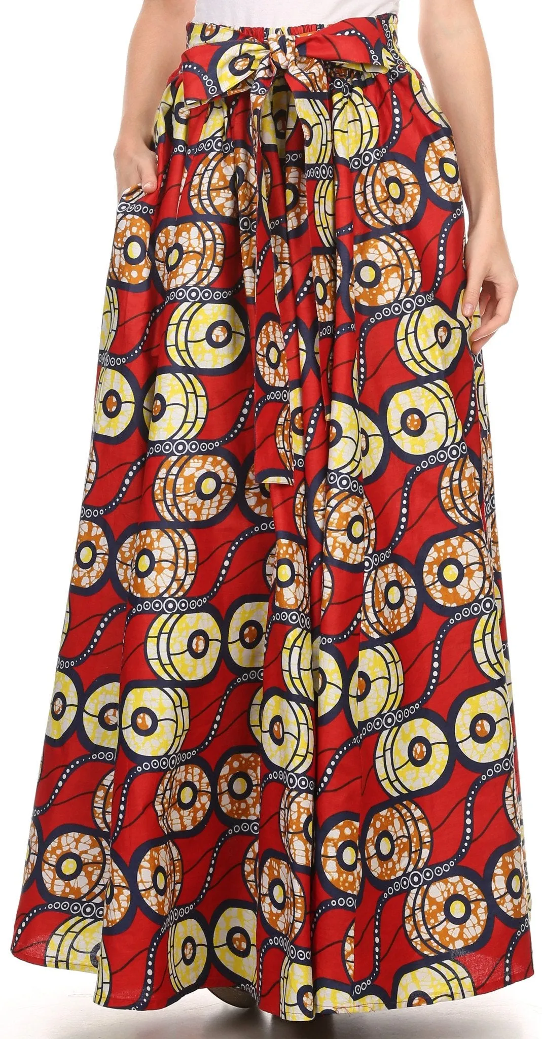 Sakkas Kelela Unique Designs Wax Print Adjustable Waist Long Tall Skirt