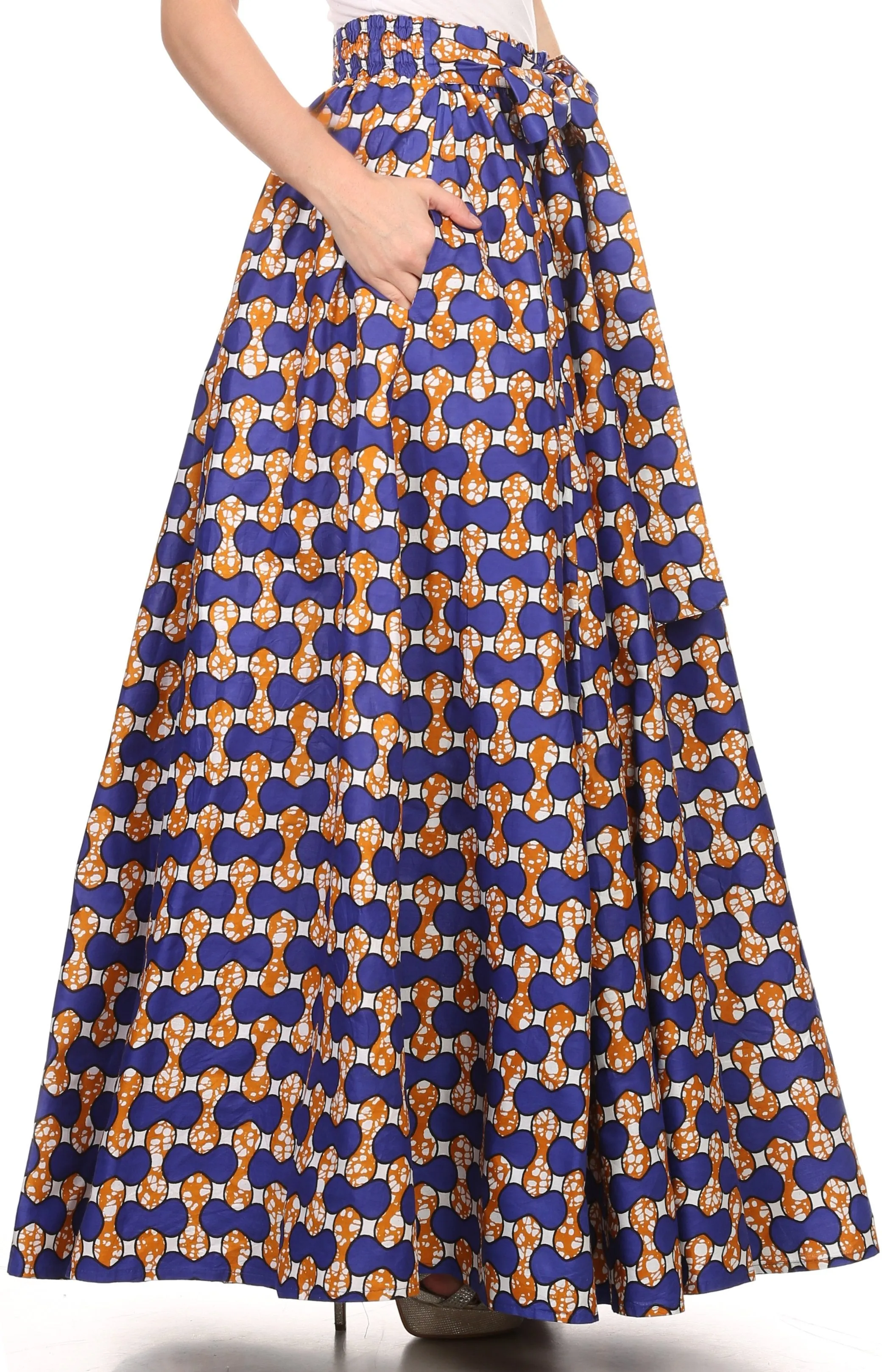 Sakkas Kelela Unique Designs Wax Print Adjustable Waist Long Tall Skirt