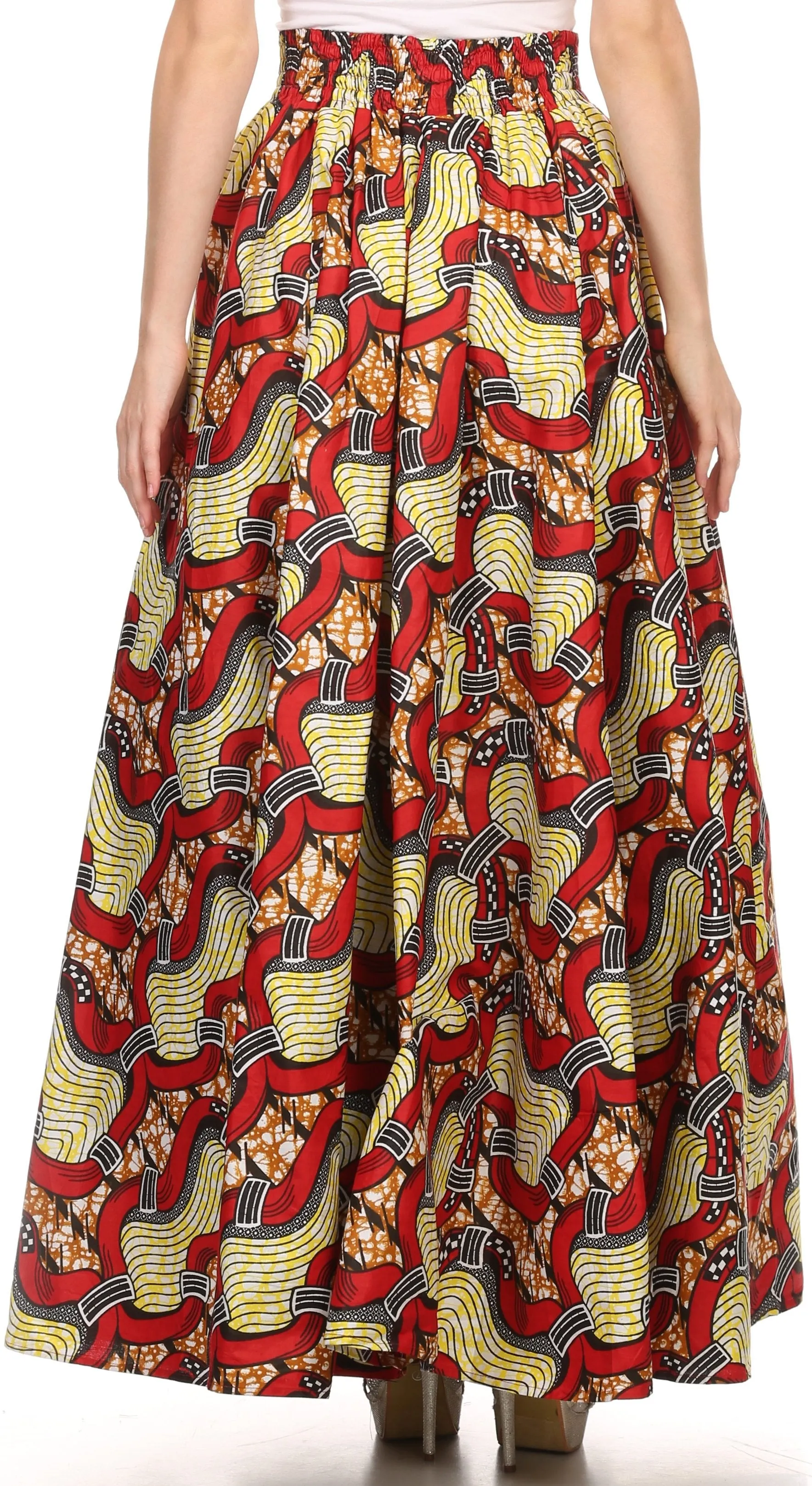 Sakkas Kelela Unique Designs Wax Print Adjustable Waist Long Tall Skirt