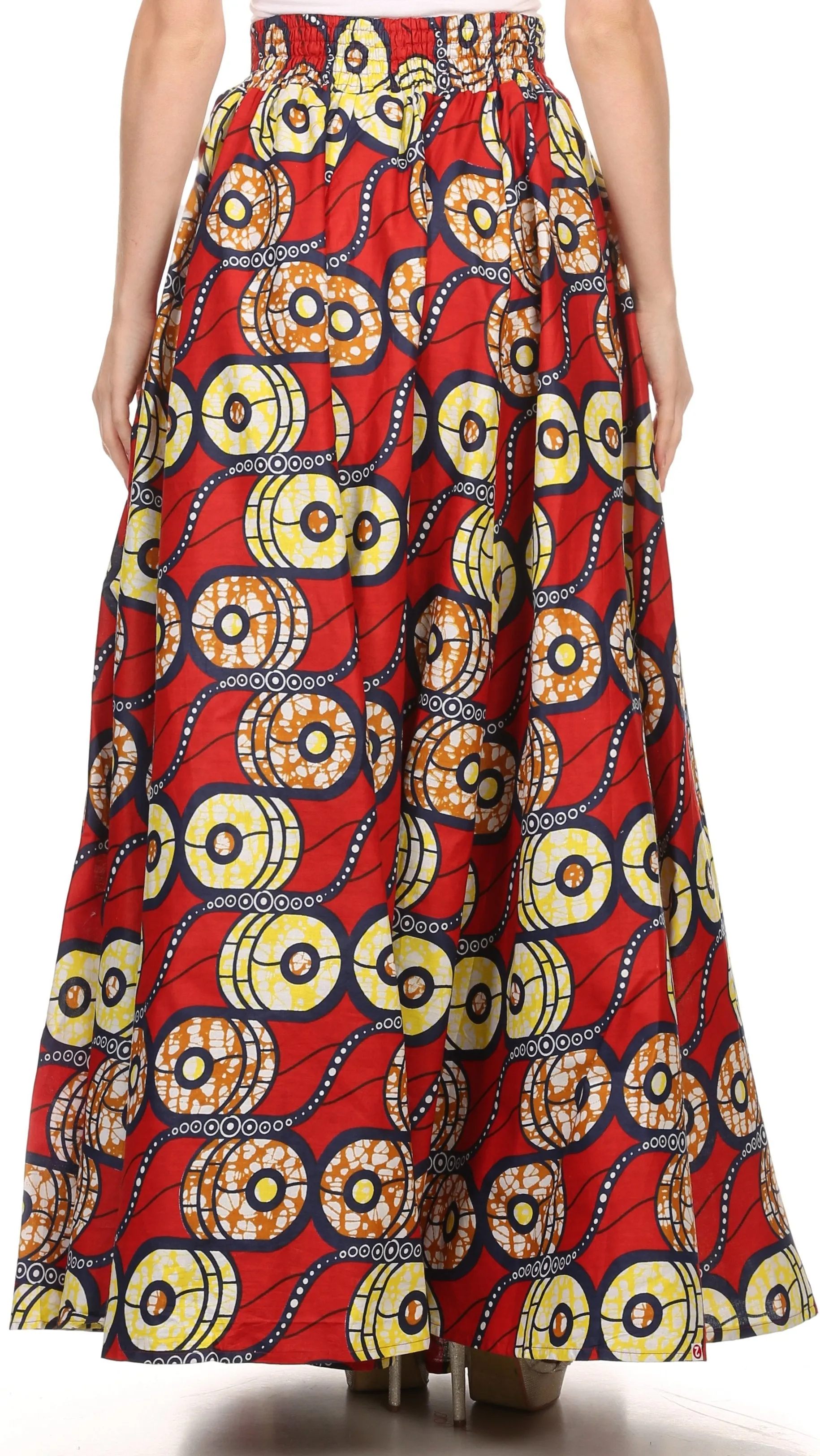 Sakkas Kelela Unique Designs Wax Print Adjustable Waist Long Tall Skirt