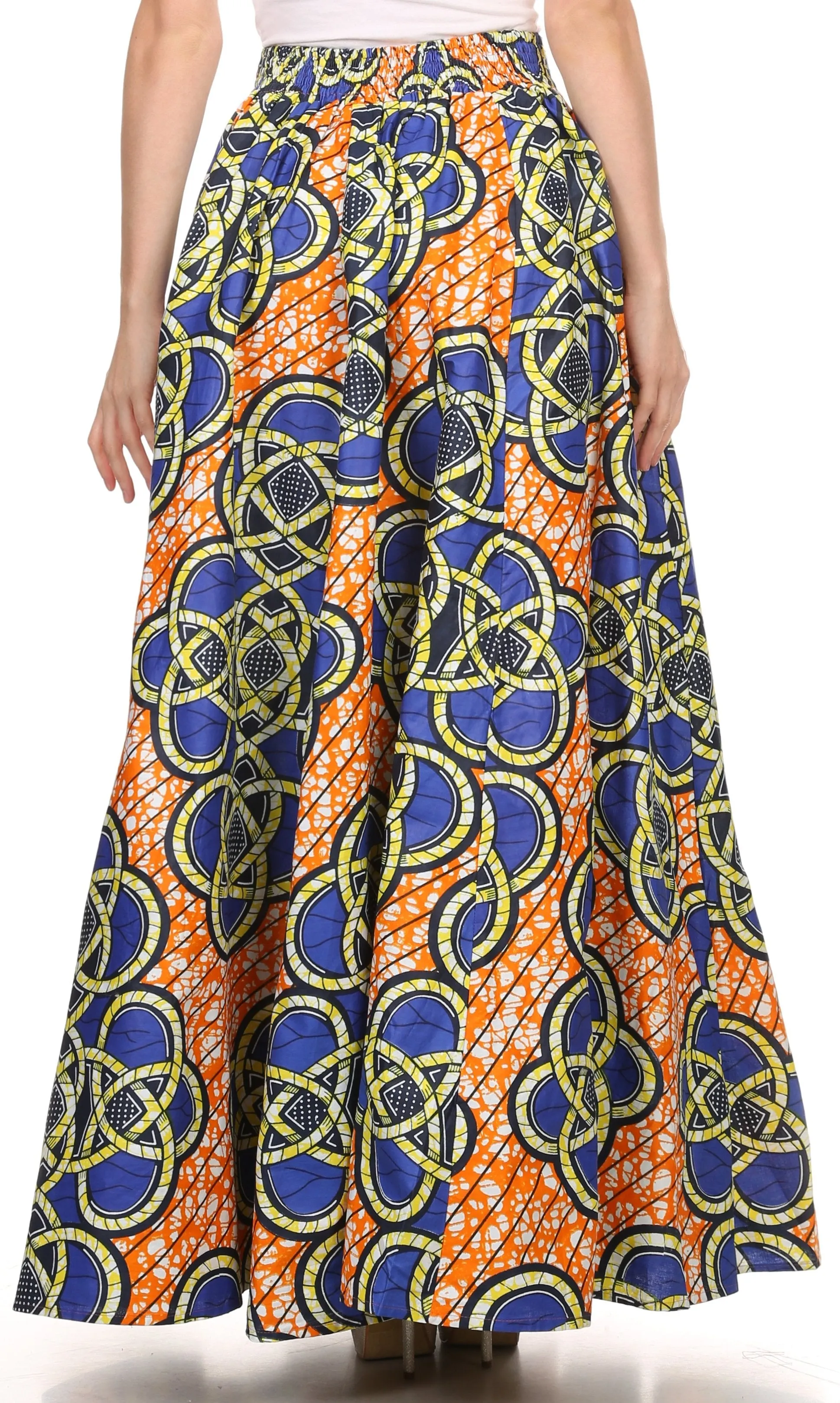 Sakkas Kelela Unique Designs Wax Print Adjustable Waist Long Tall Skirt