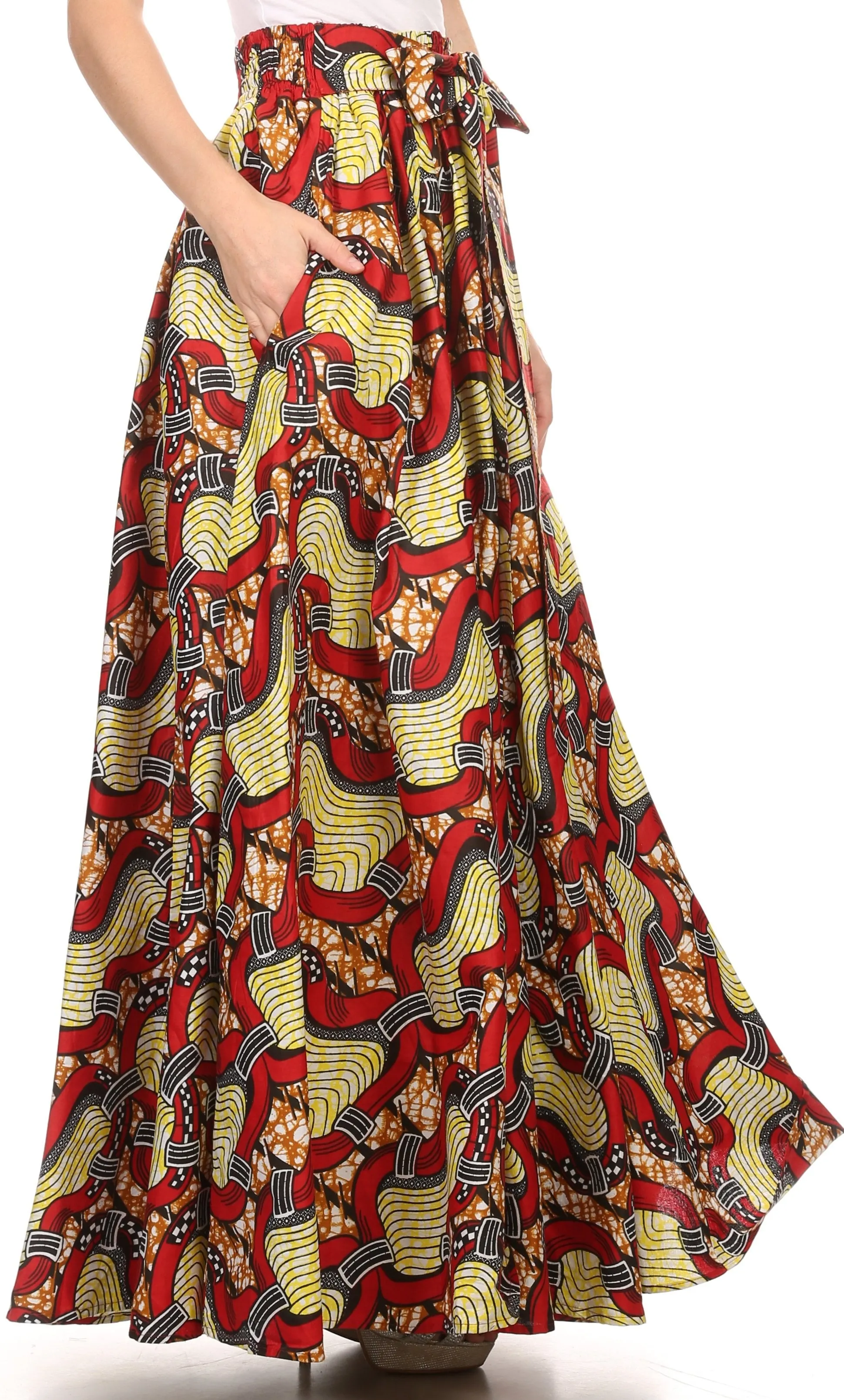 Sakkas Kelela Unique Designs Wax Print Adjustable Waist Long Tall Skirt