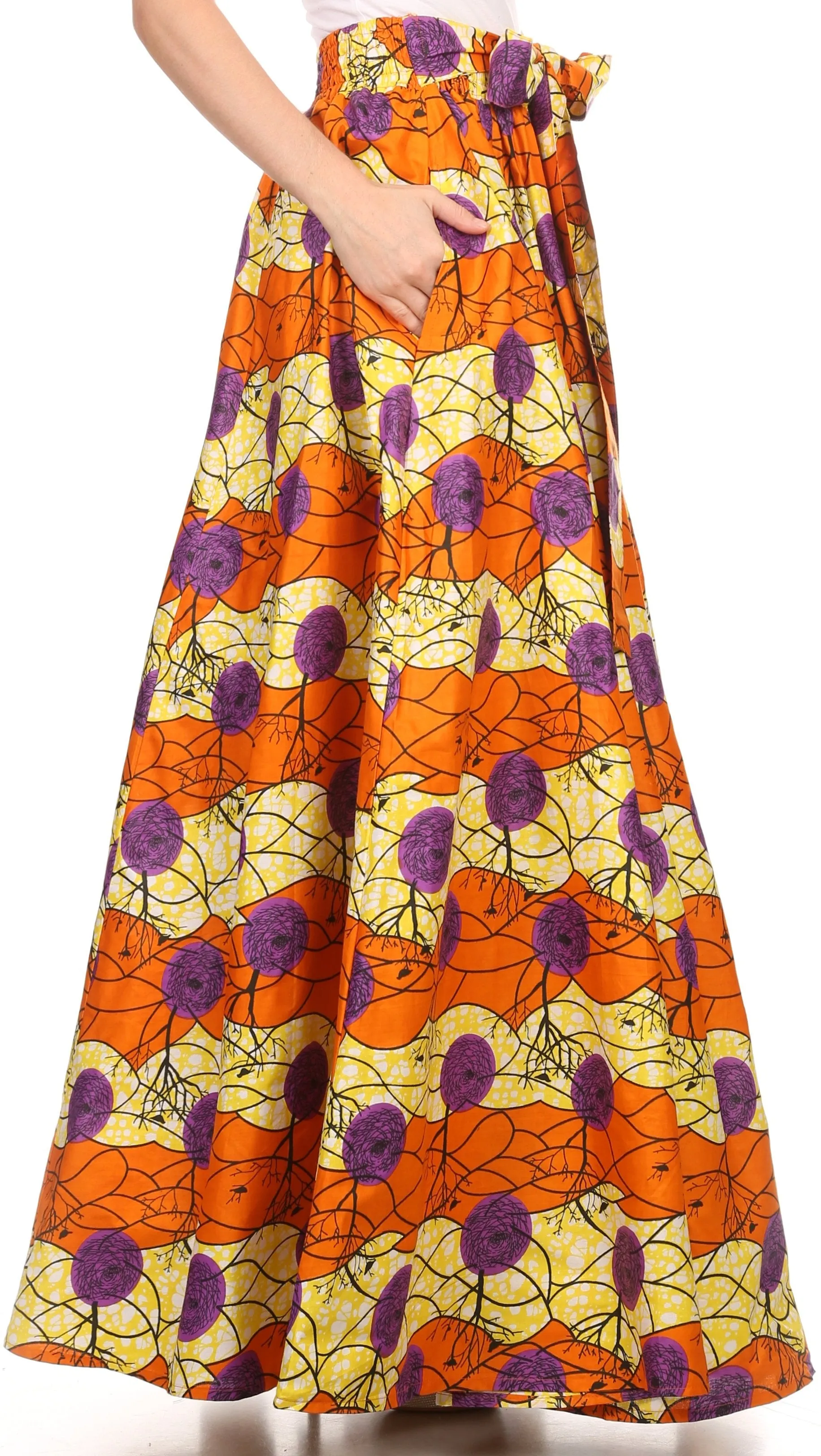 Sakkas Kelela Unique Designs Wax Print Adjustable Waist Long Tall Skirt