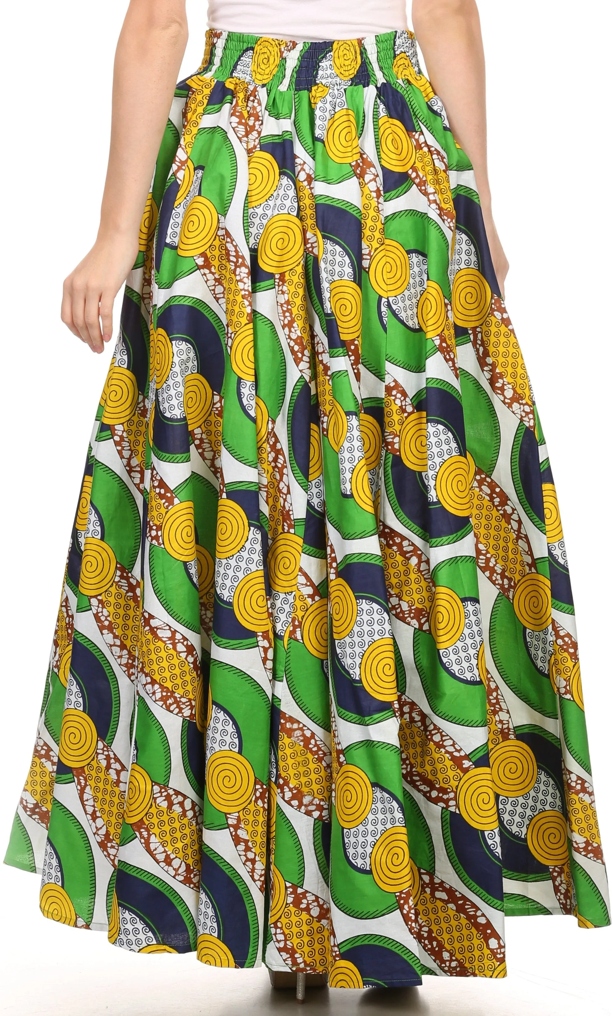 Sakkas Kelela Unique Designs Wax Print Adjustable Waist Long Tall Skirt