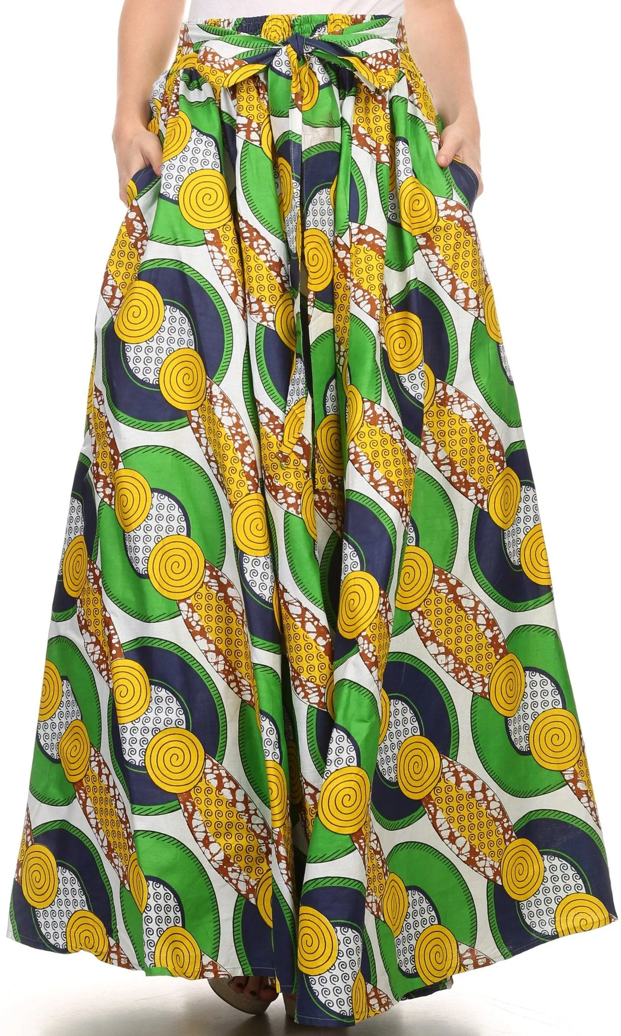 Sakkas Kelela Unique Designs Wax Print Adjustable Waist Long Tall Skirt