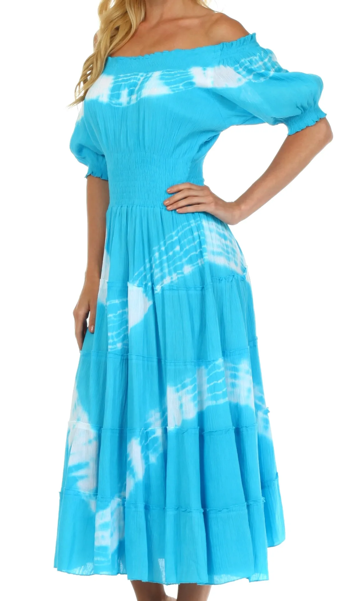 Sakkas Tie Dye Peasant Gypsy Boho Dress