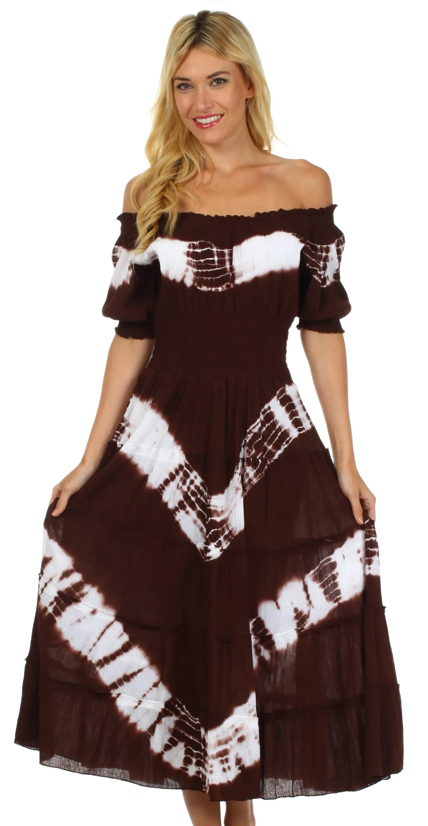 Sakkas Tie Dye Peasant Gypsy Boho Dress