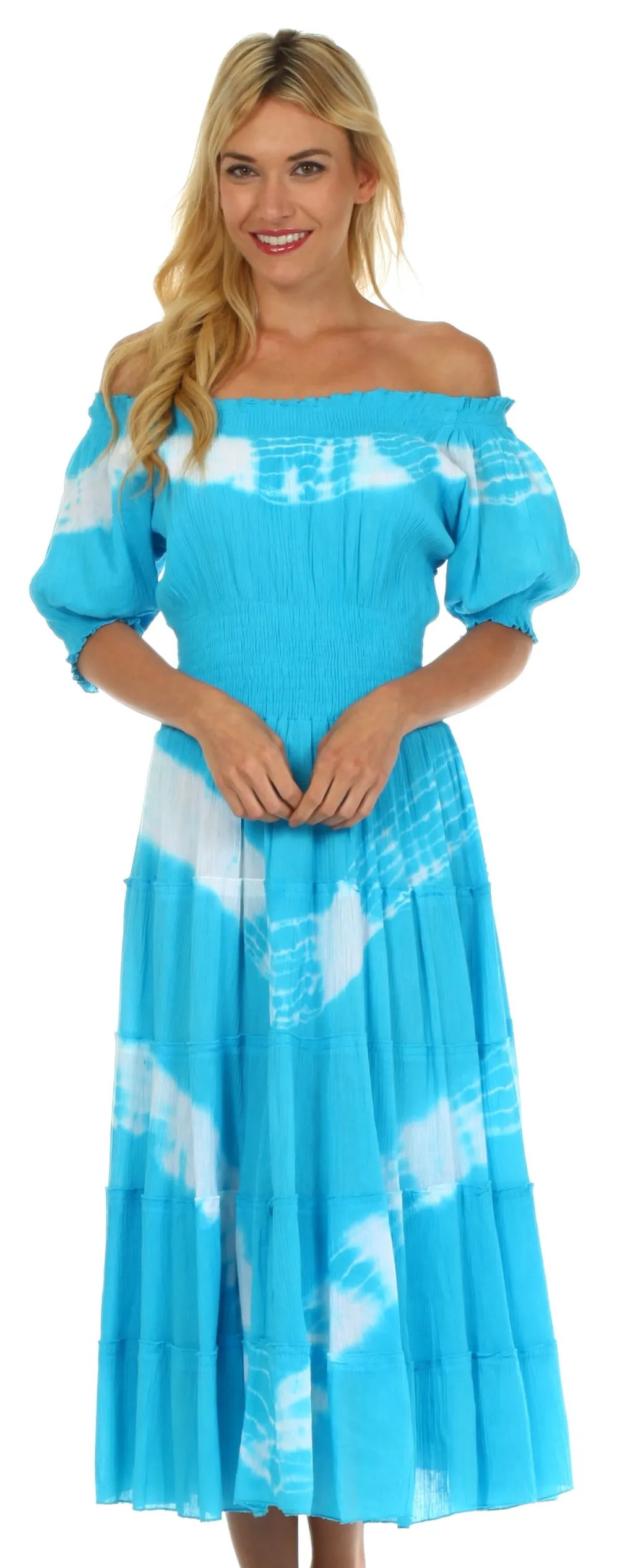 Sakkas Tie Dye Peasant Gypsy Boho Dress