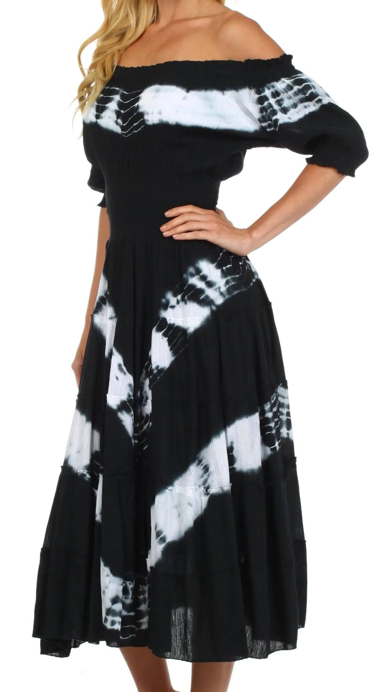 Sakkas Tie Dye Peasant Gypsy Boho Dress