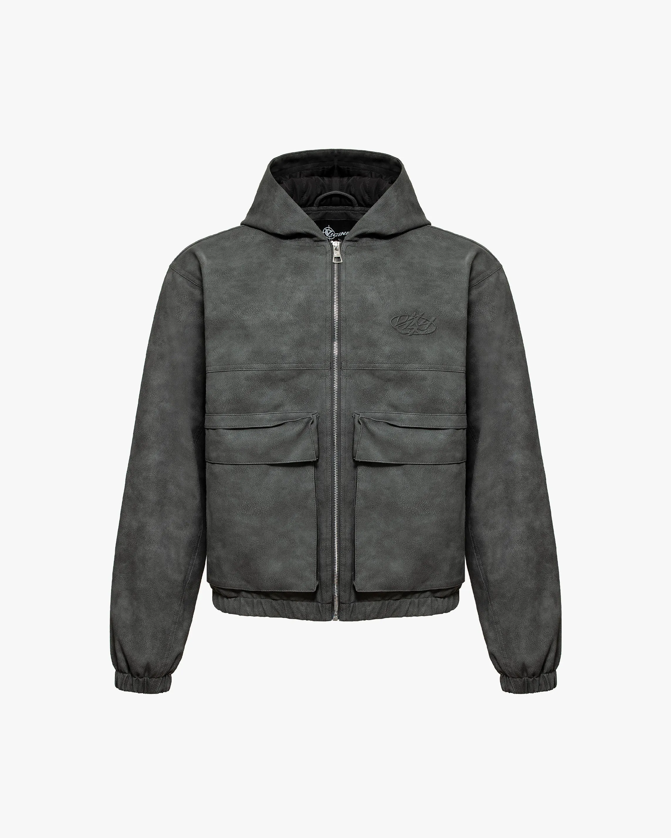 SCRIPT LOGO LEATHER JACKET GREY