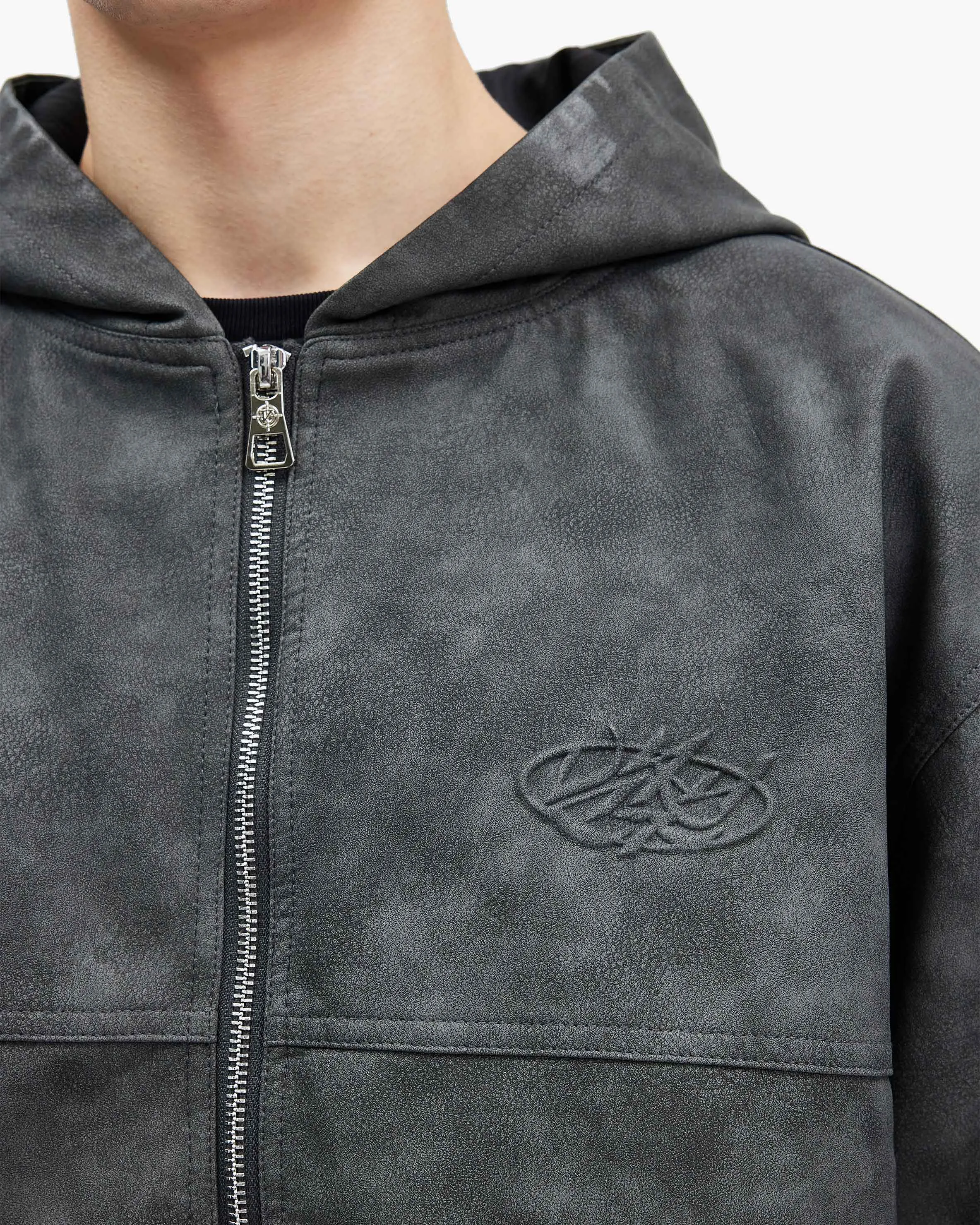 SCRIPT LOGO LEATHER JACKET GREY