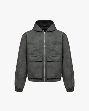 SCRIPT LOGO LEATHER JACKET GREY