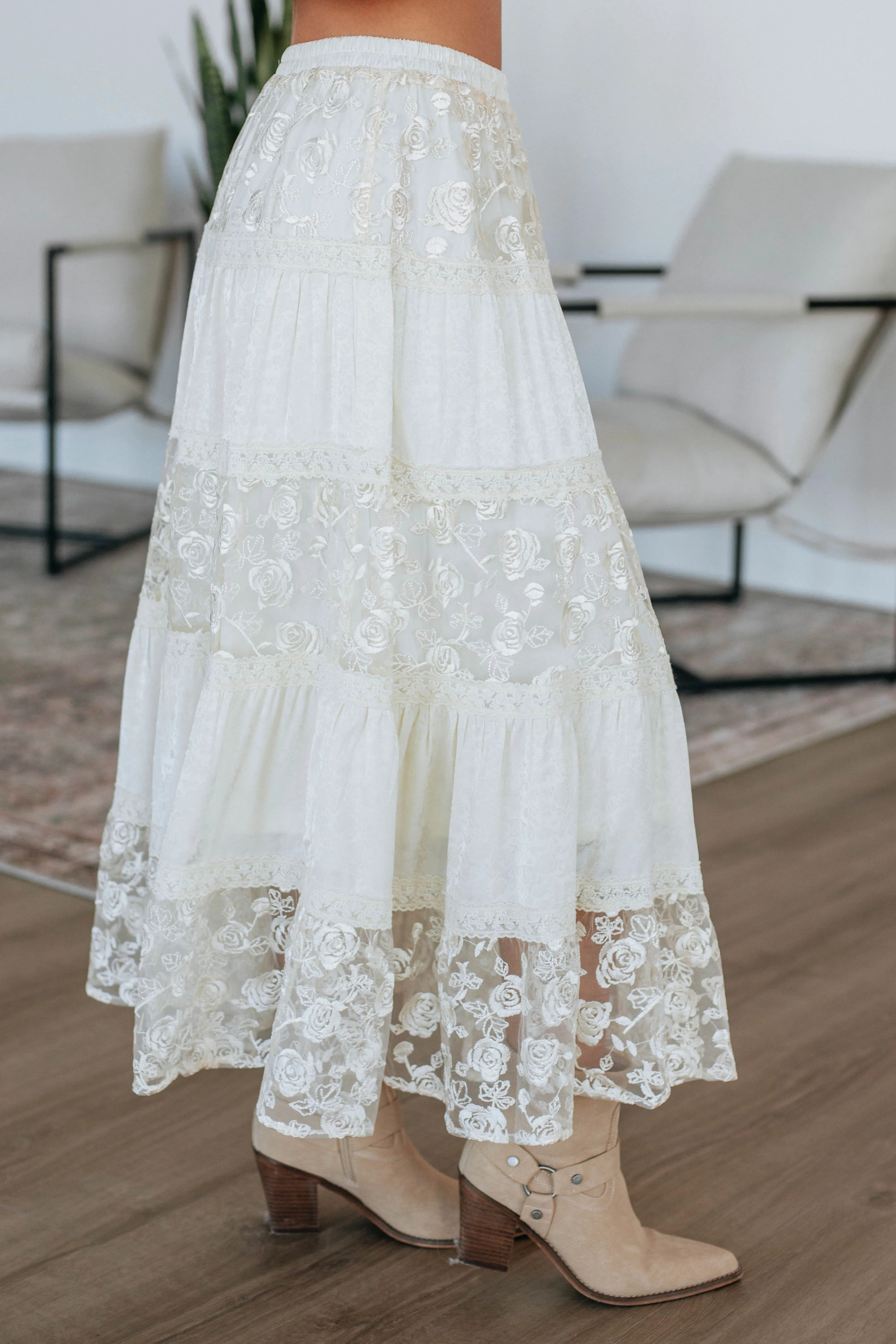 Serene Lace Maxi Skirt - Cream