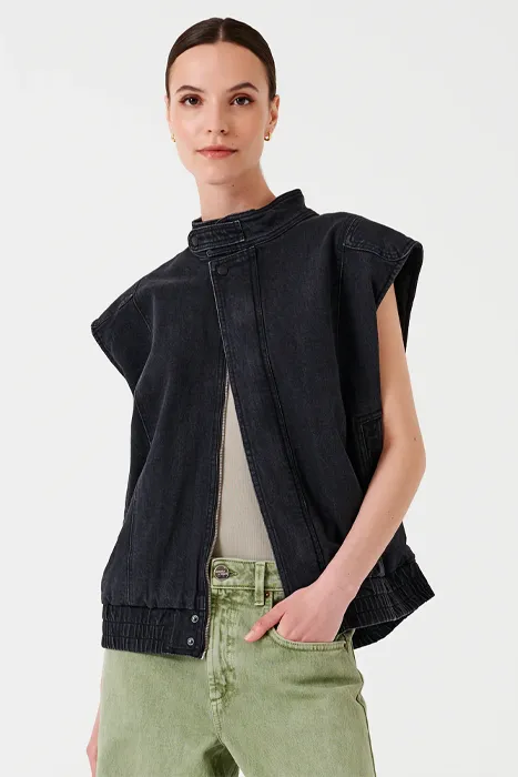 Seventy   Mochi Juno Washed Black Sleeveless Jacket