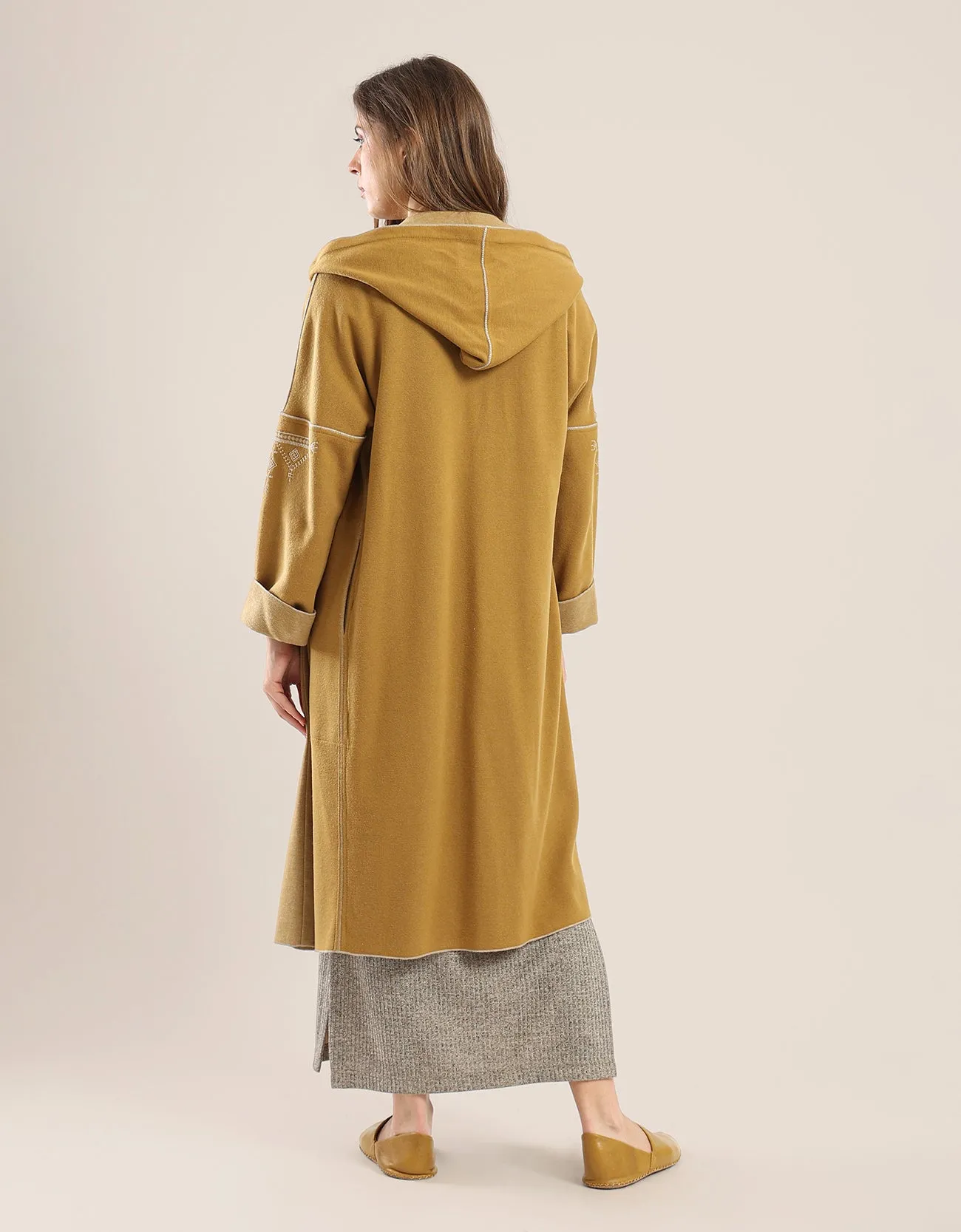 Short jacquard coat with hoodie