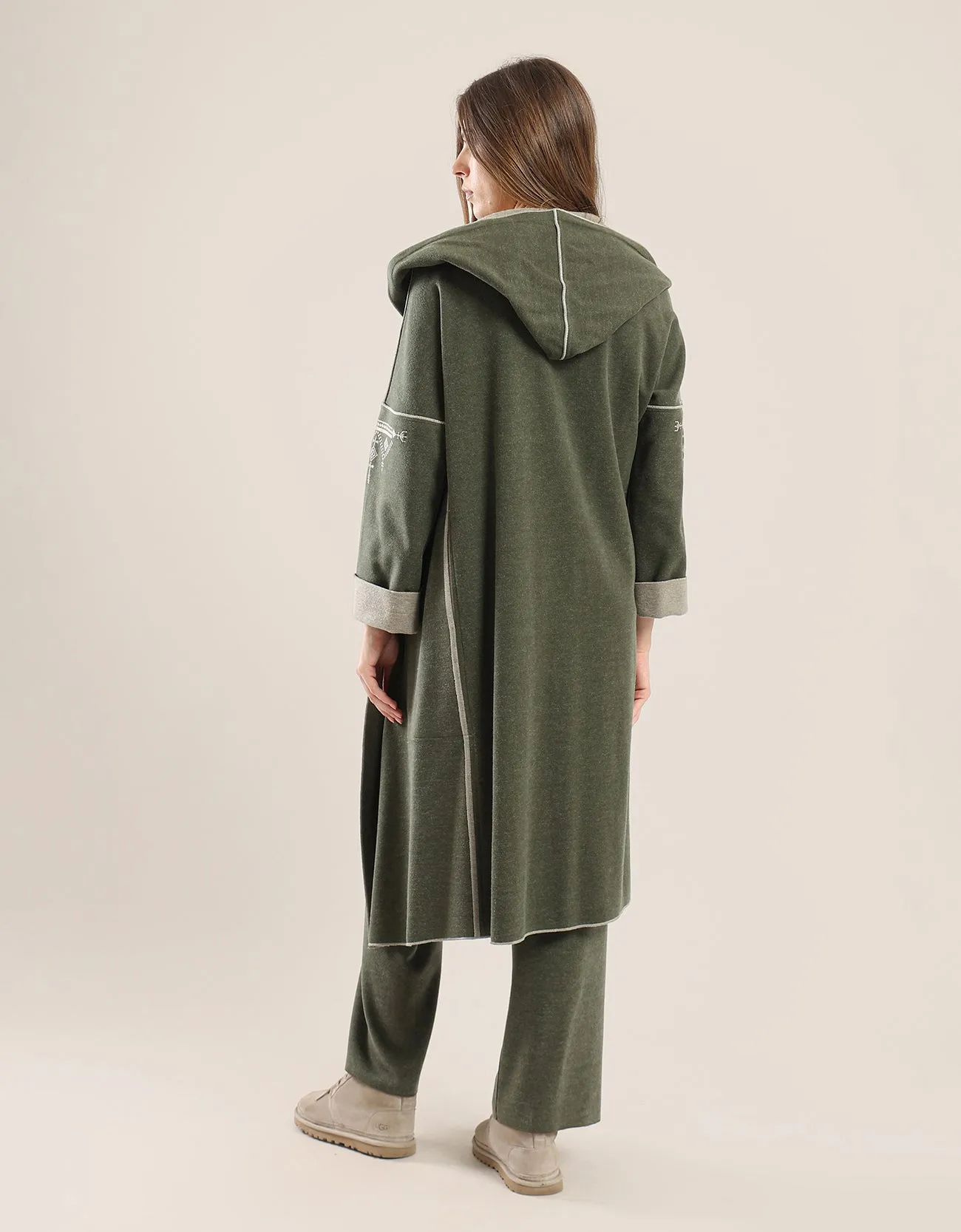 Short jacquard coat with hoodie