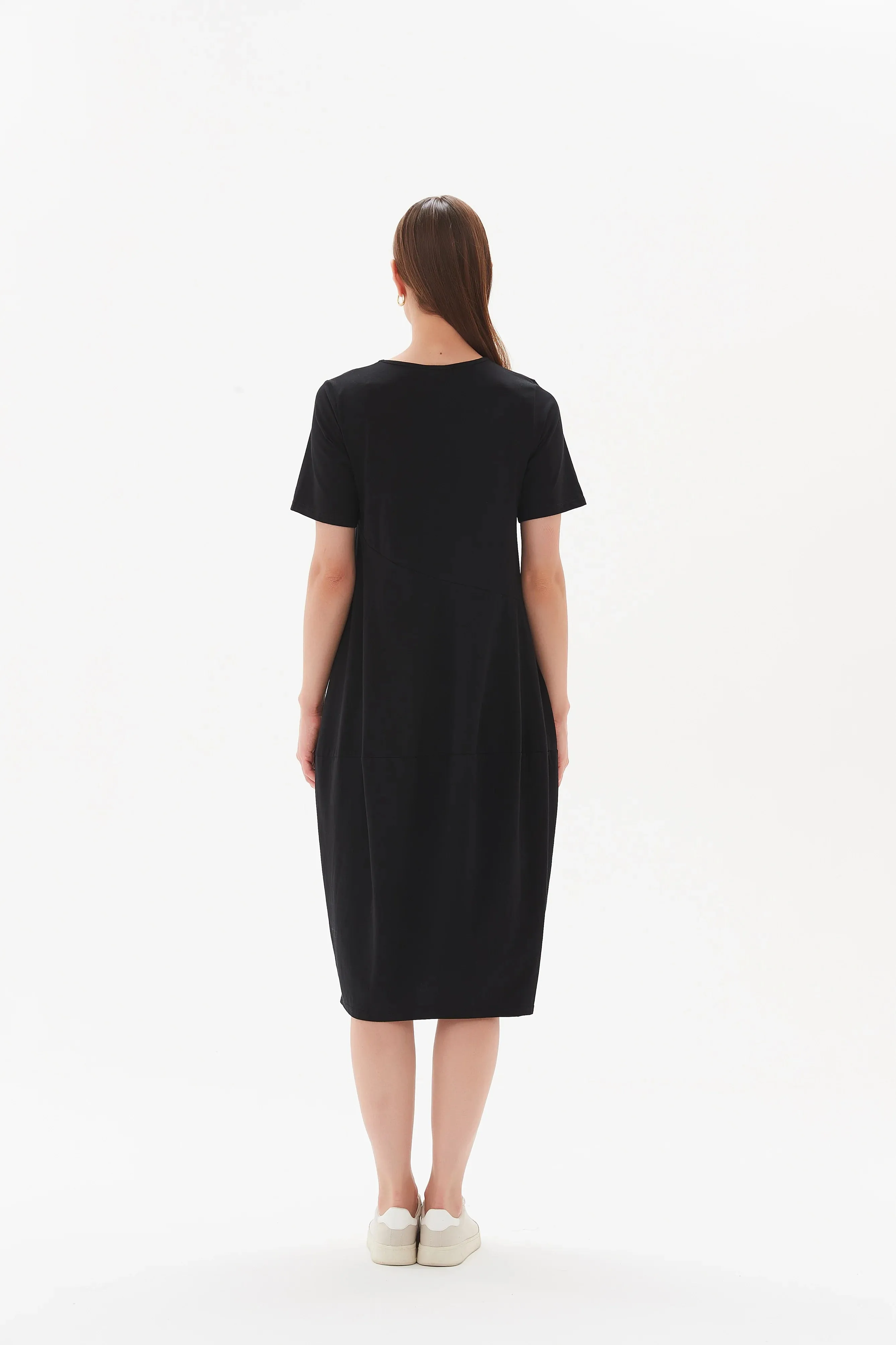 Short Sleeve Diagonal Seam Dress | Dark Navy