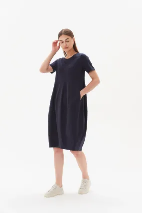 Short Sleeve Diagonal Seam Dress | Dark Navy