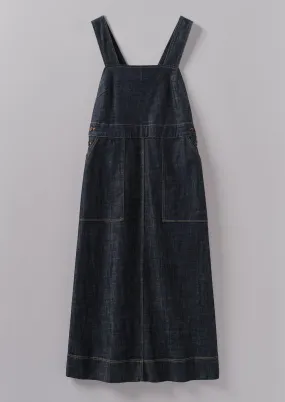 Side Button Denim Pinafore Dress | Indigo