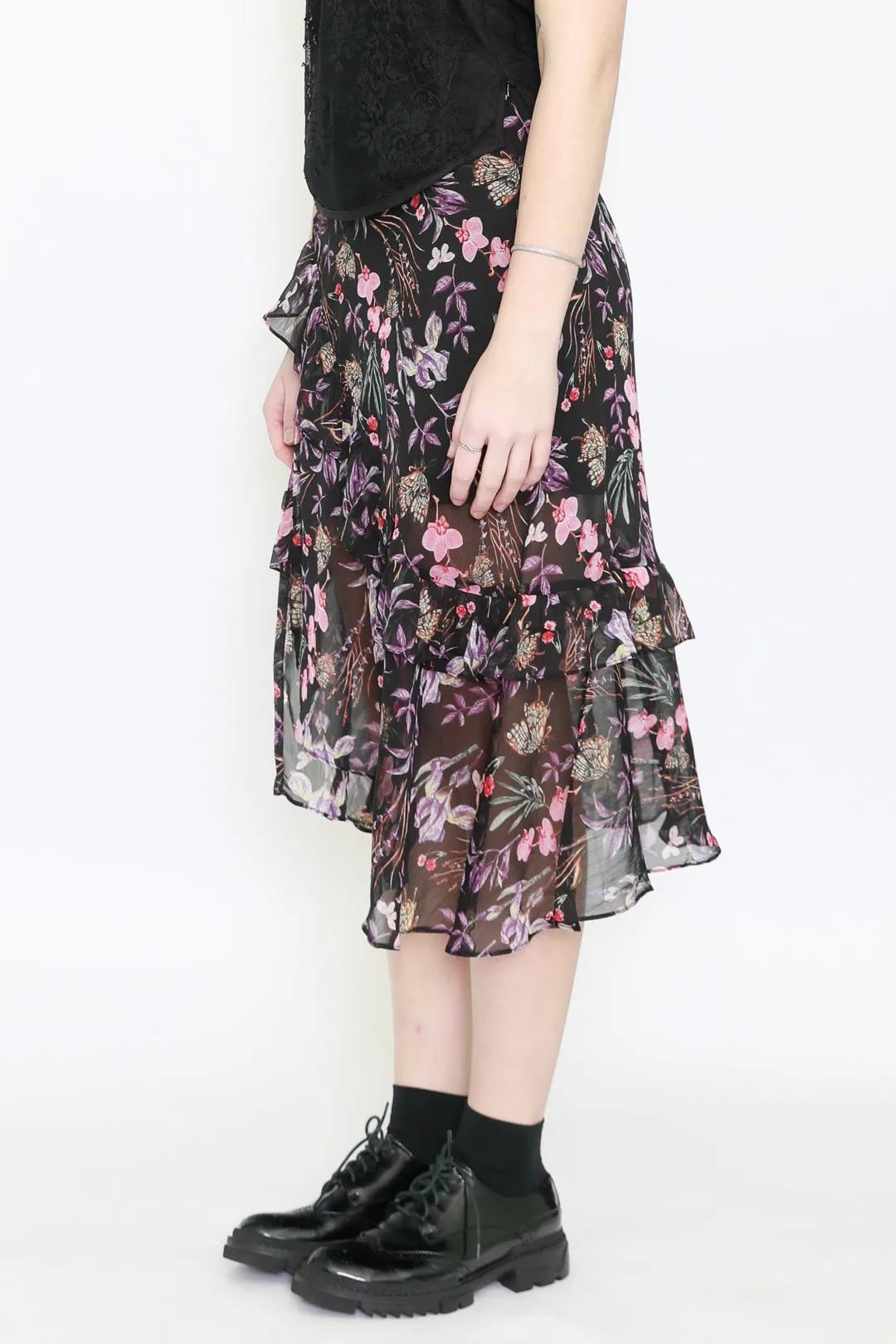 Silk Floral Prints Ruffle Layer Skirt