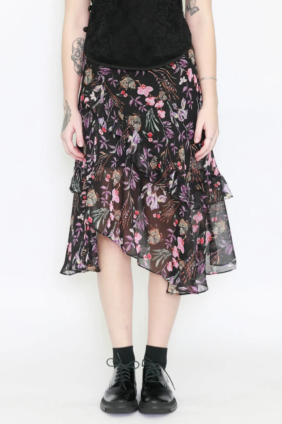 Silk Floral Prints Ruffle Layer Skirt