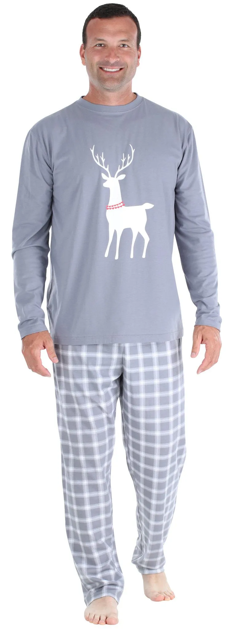 SleepytimePjs Red Holiday Family Matching Grey Plaid Deer Pajama Sets