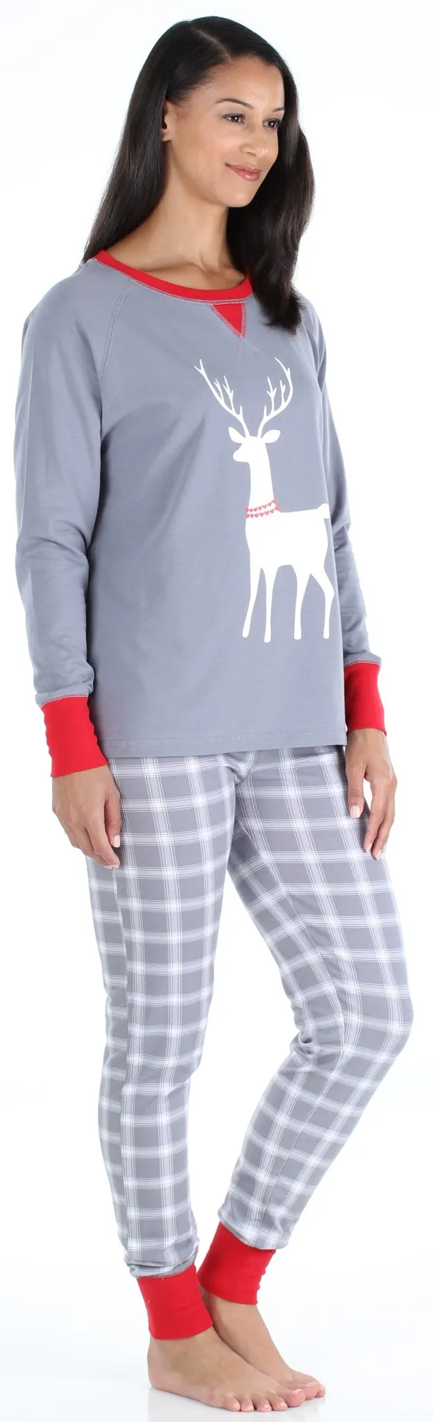 SleepytimePjs Red Holiday Family Matching Grey Plaid Deer Pajama Sets