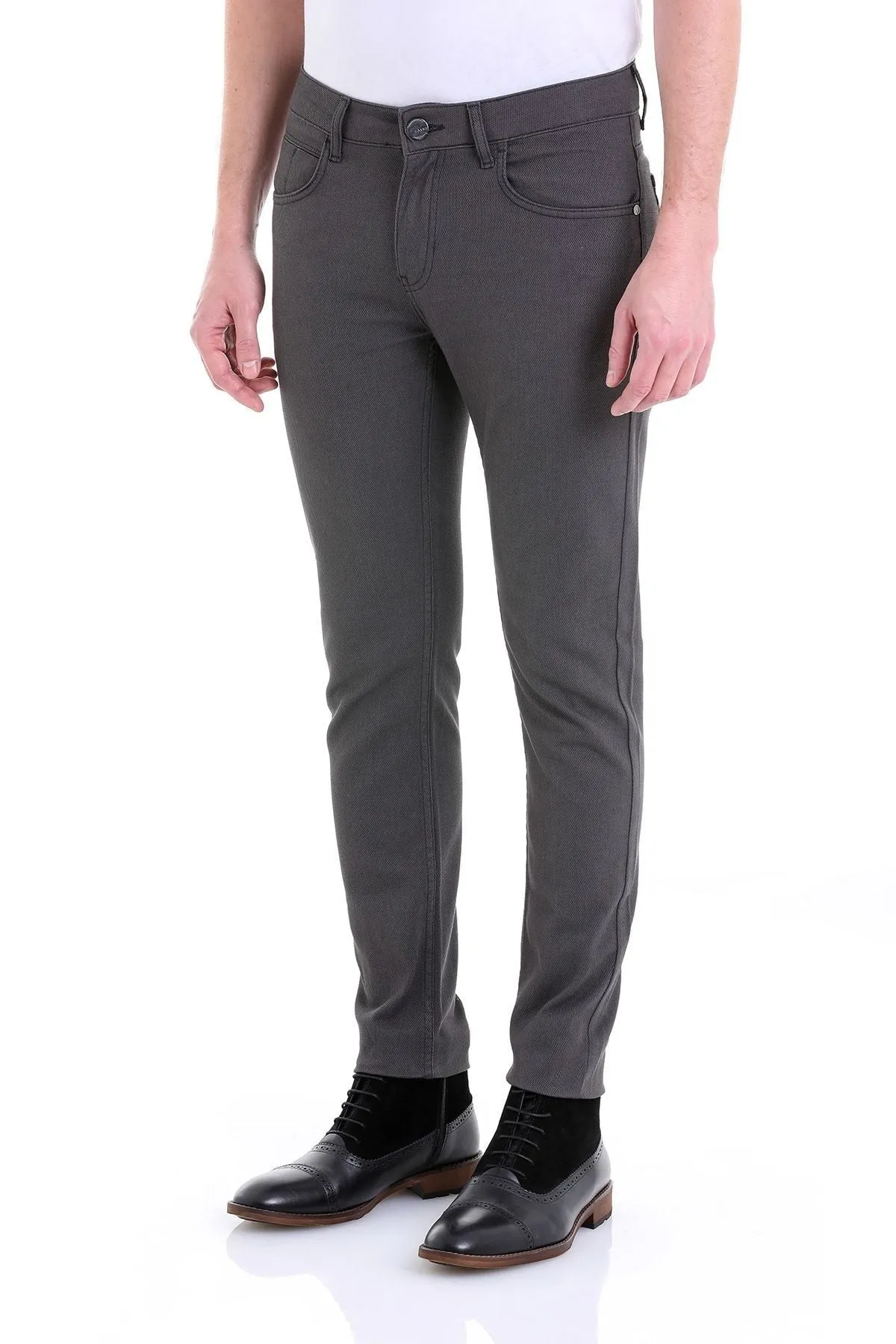 Slim Fit Gray 5 Pocket Low Waist Cotton Casual Pants