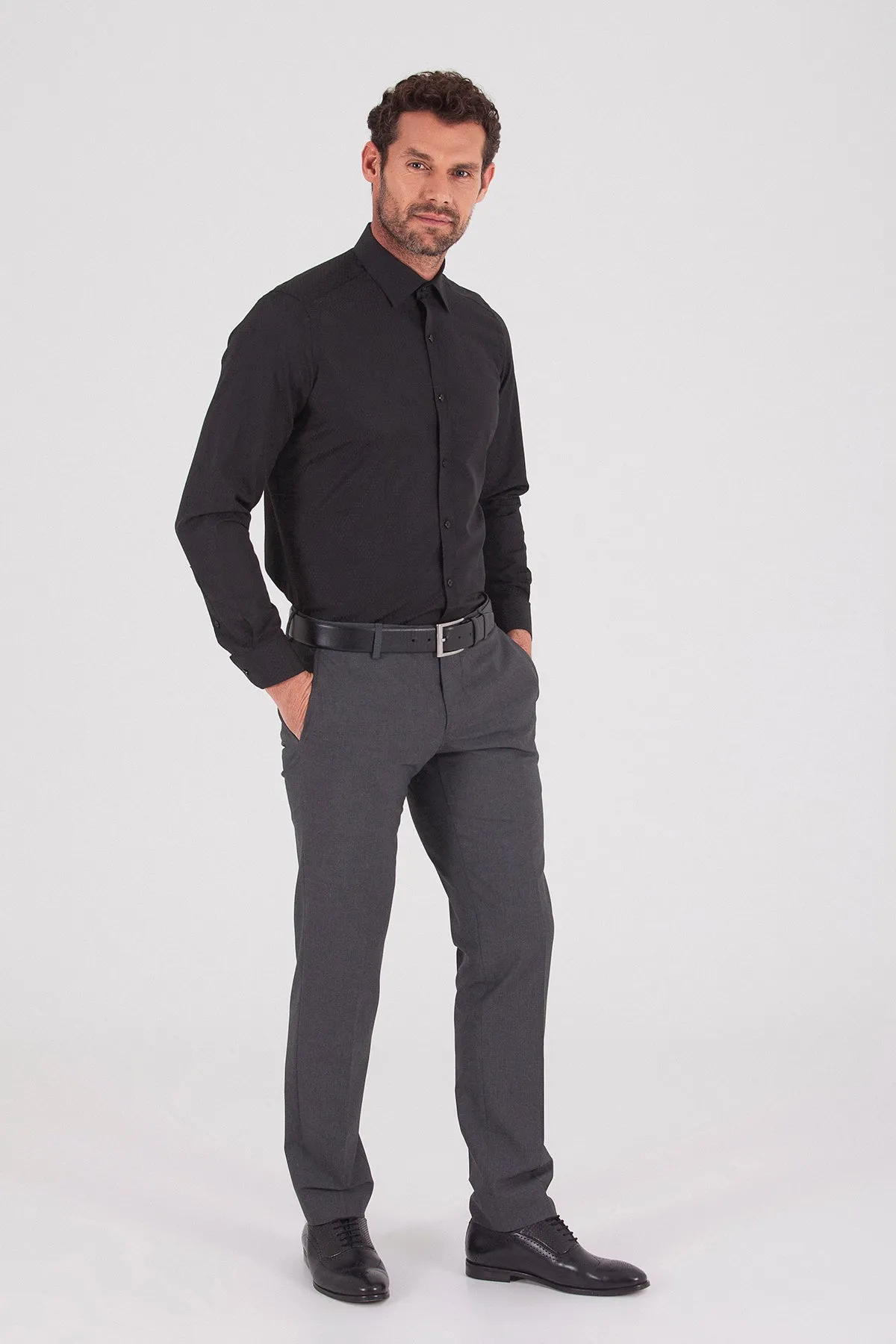 Slim Fit Gray Low Waist Dress Pants