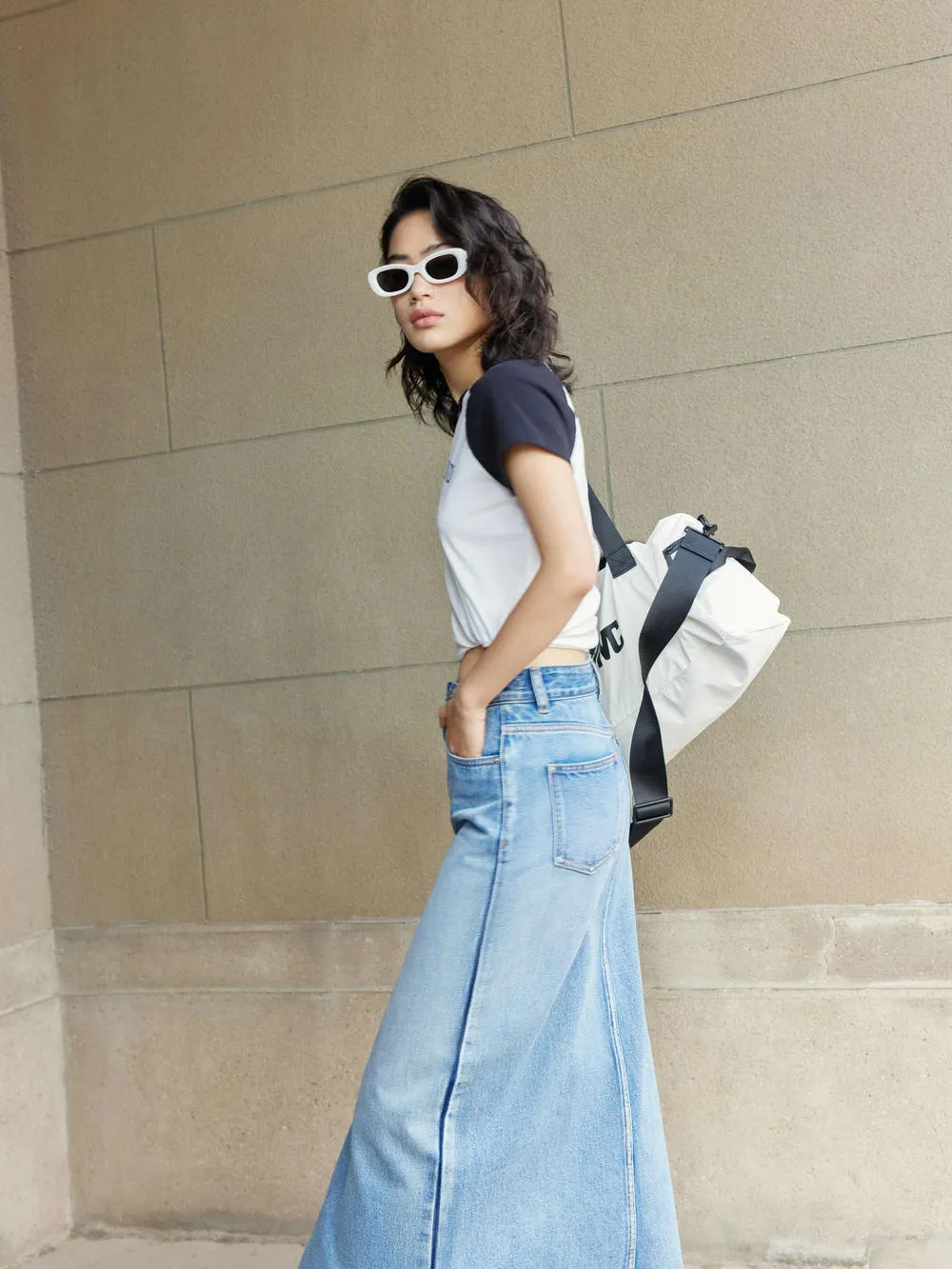 Slit Detailed Maxi Denim Skirt