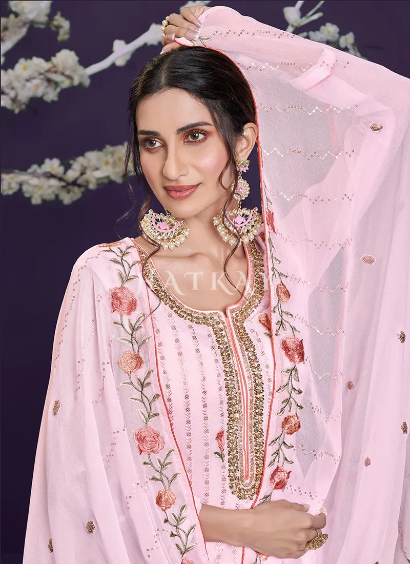 Soft Pink Multi Embroidered Designer Palazzo Suit