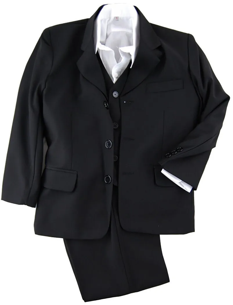 Solid Black 5-piece Boys Suit with Vest