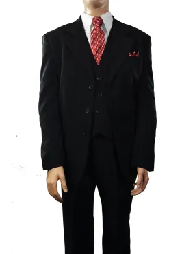 Solid Black 5-piece Boys Suit with Vest