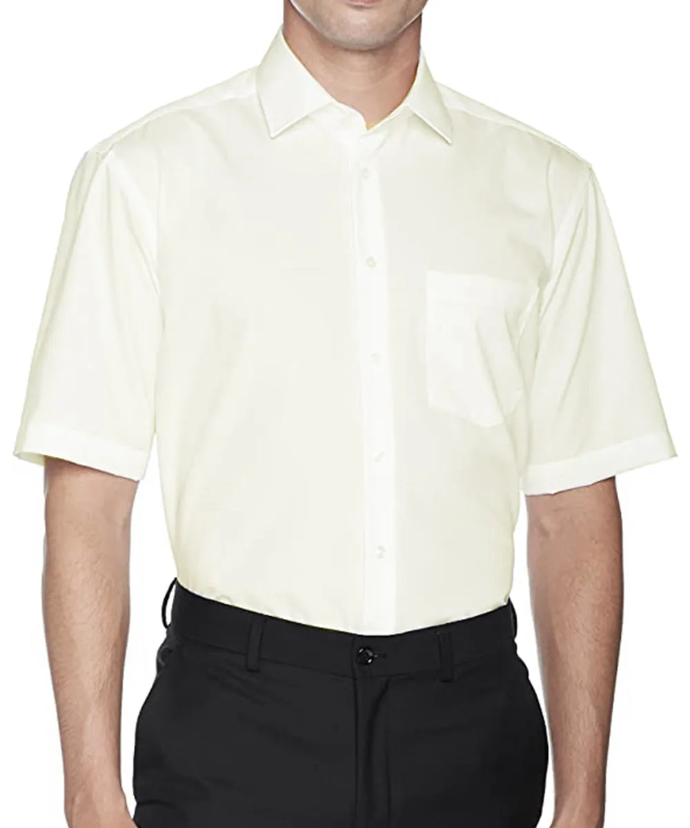 Solid Champagne Poplin Short Sleeve Dress Shirt