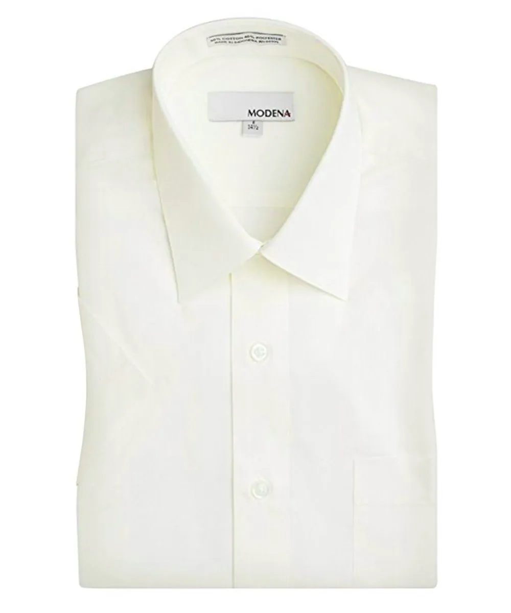 Solid Champagne Poplin Short Sleeve Dress Shirt