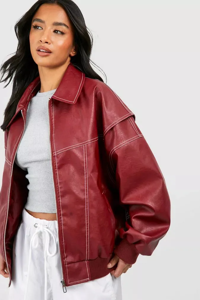 Sophia Leather Look Bomber Jacket