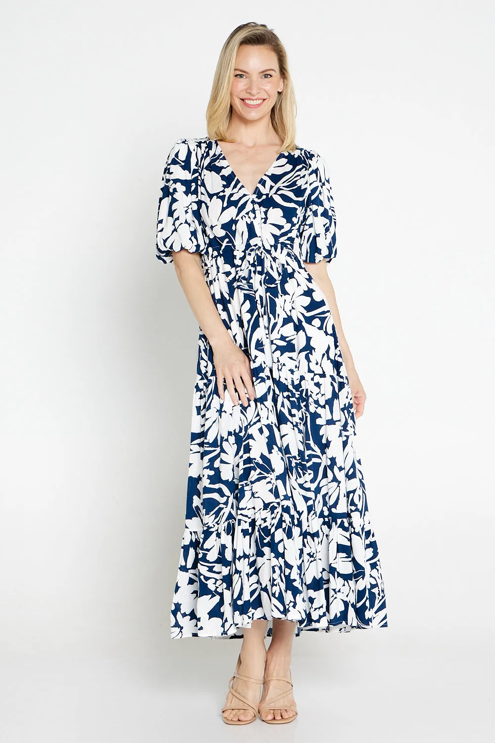 Soraya Puff Sleeve Dress - Navy/White Floral