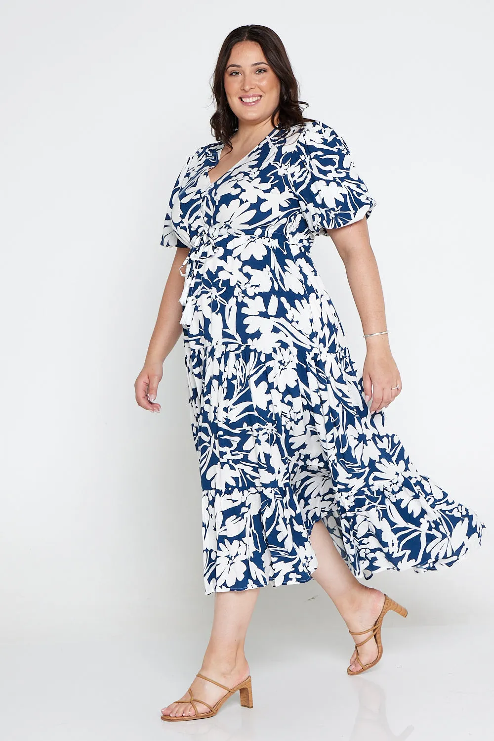 Soraya Puff Sleeve Dress - Navy/White Floral