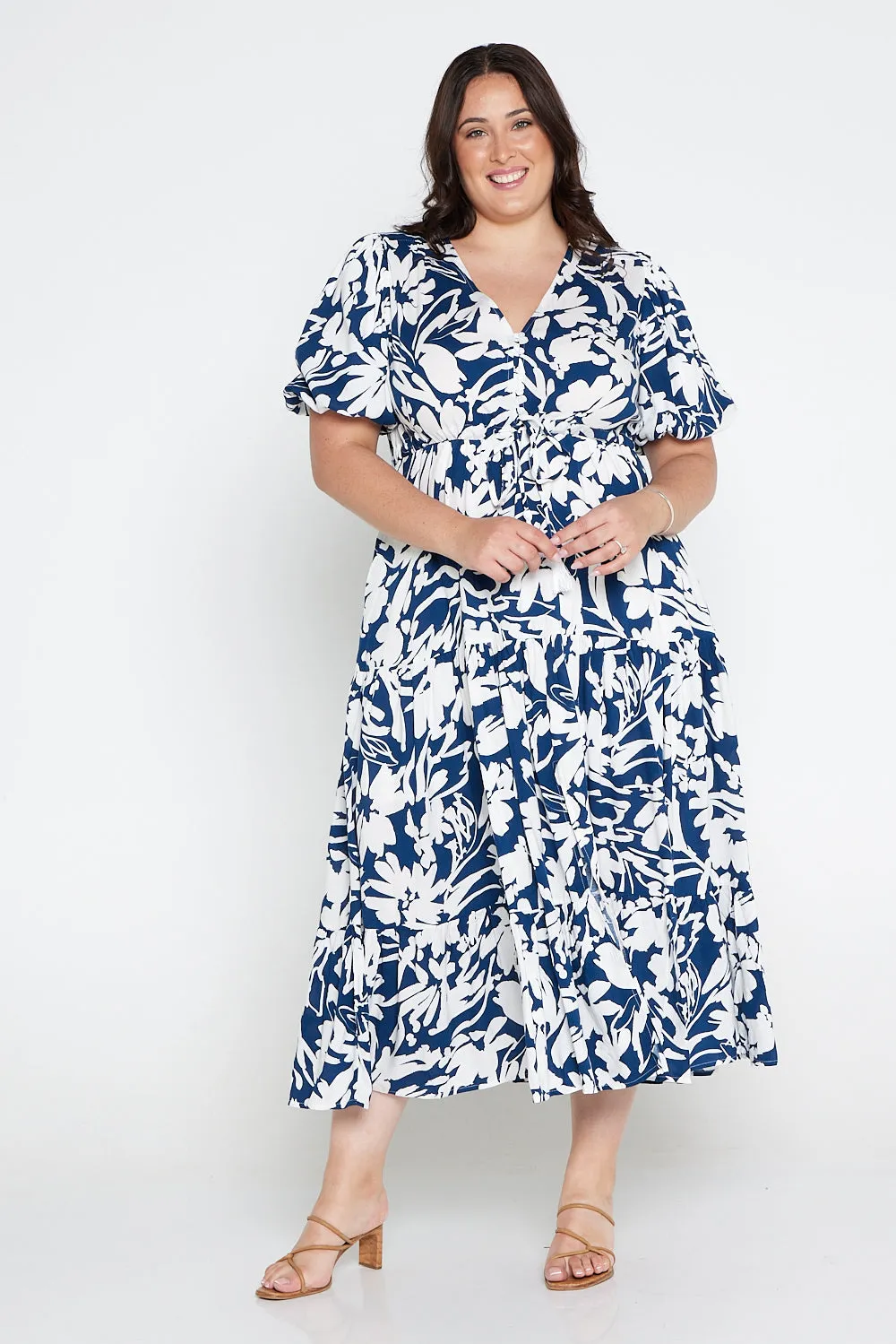 Soraya Puff Sleeve Dress - Navy/White Floral