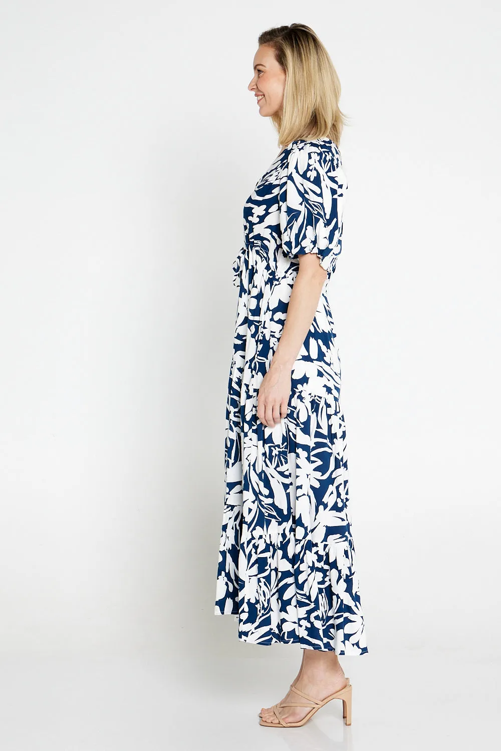 Soraya Puff Sleeve Dress - Navy/White Floral