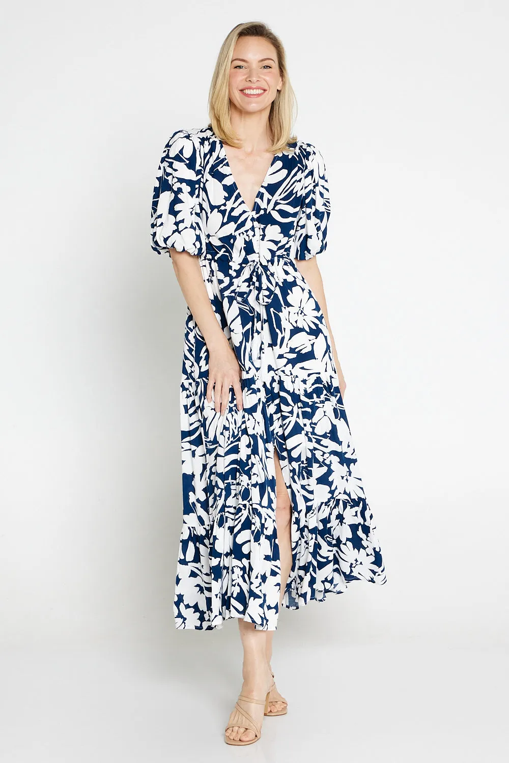 Soraya Puff Sleeve Dress - Navy/White Floral