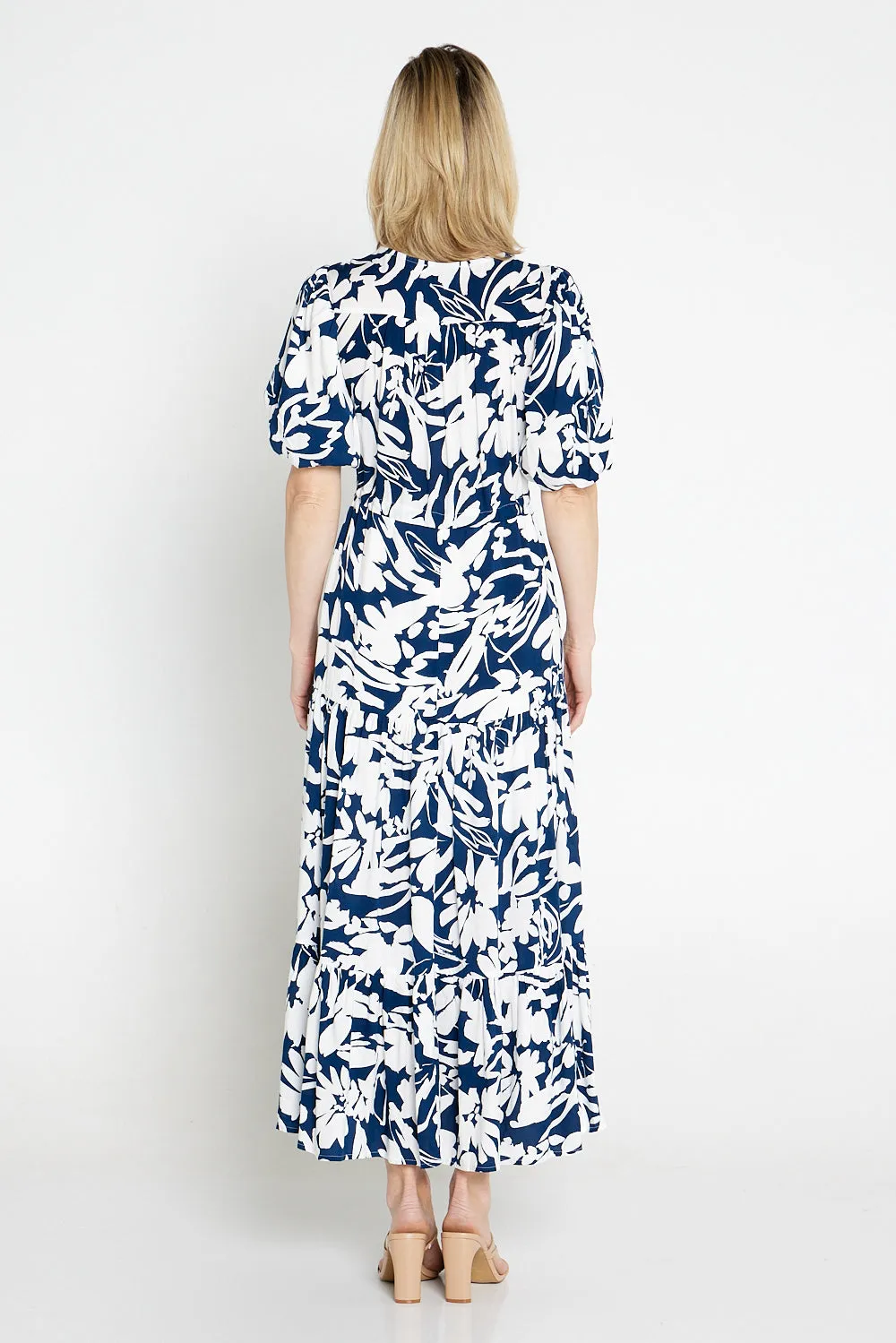 Soraya Puff Sleeve Dress - Navy/White Floral