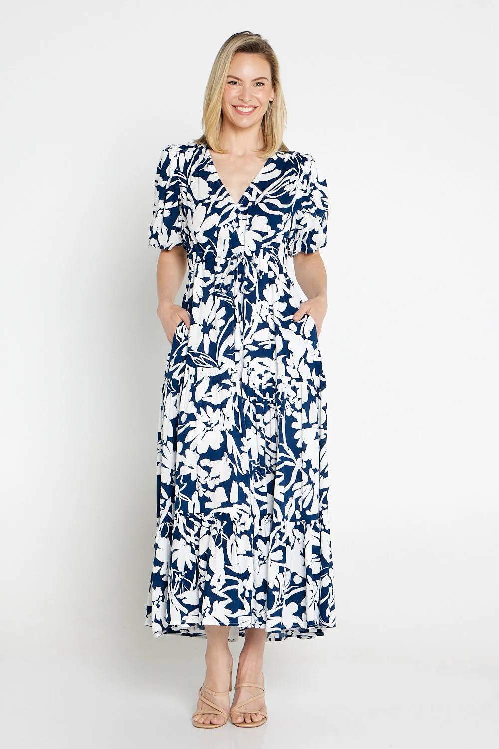 Soraya Puff Sleeve Dress - Navy/White Floral