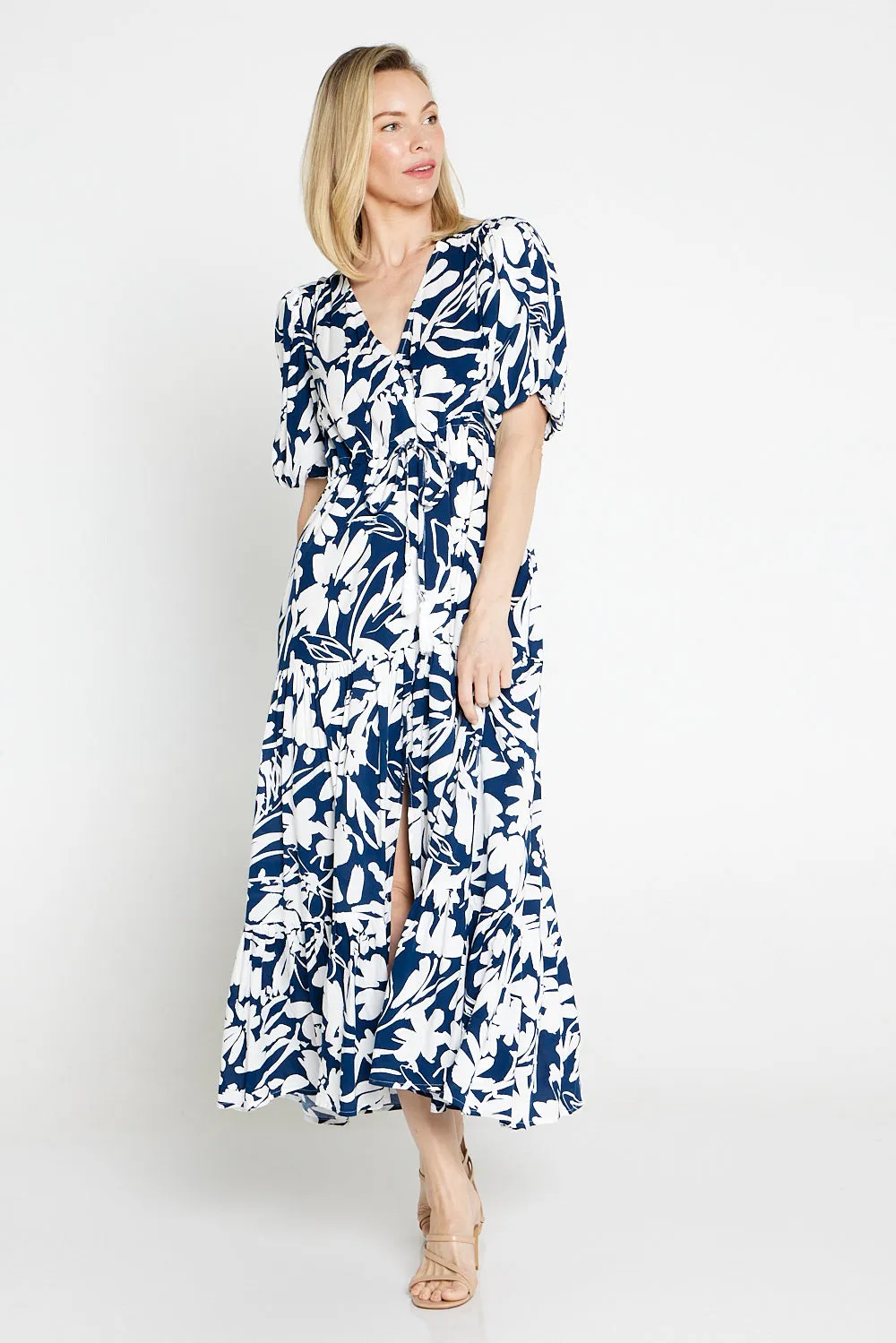 Soraya Puff Sleeve Dress - Navy/White Floral